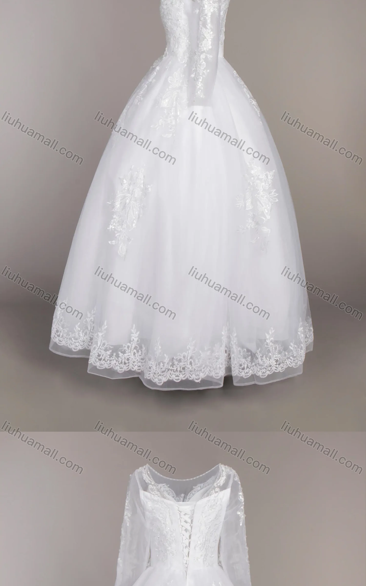 Wholesale Women's Glamorous Appliques Embroidery Sheer Mesh Bateau Neck Beaded Corset Bodice Classic Tulle Wedding Dress - Liuhuamall