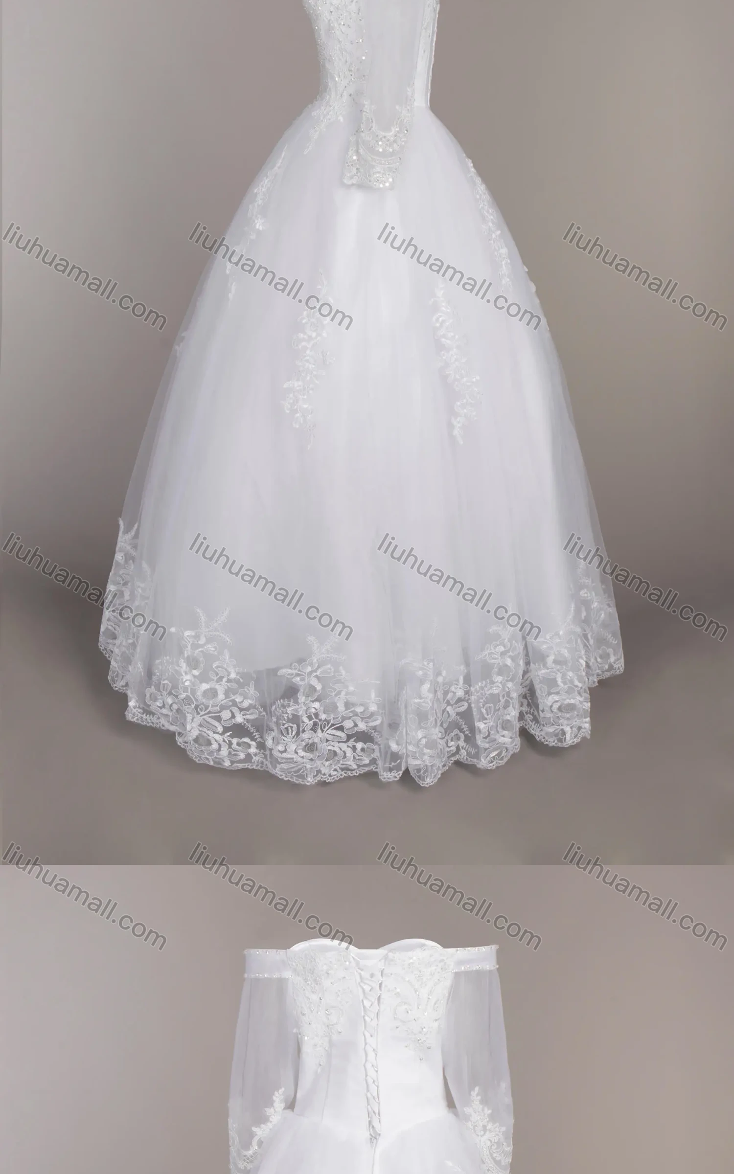 Wholesale Women's Glamorous Pearl Off Shoulder Embroidery Sequin Beaded Applique Corset Bodice Classic Tulle Wedding Gown - Liuhuamall