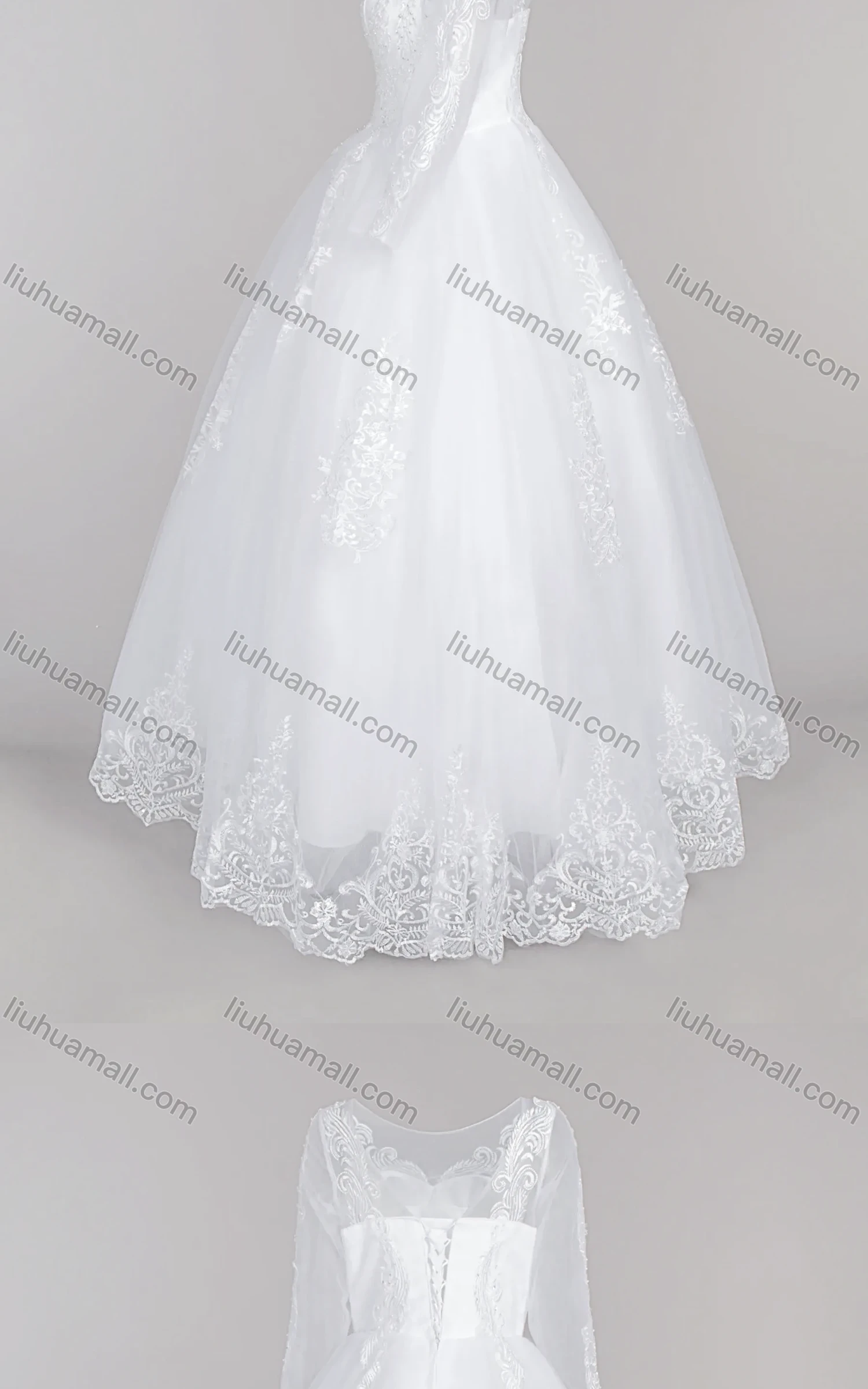 Wholesale Women's Glamorous Sweetheart Embroidery Pearl Decor Corset Bodice Classic Tulle Wedding Gown - Liuhuamall