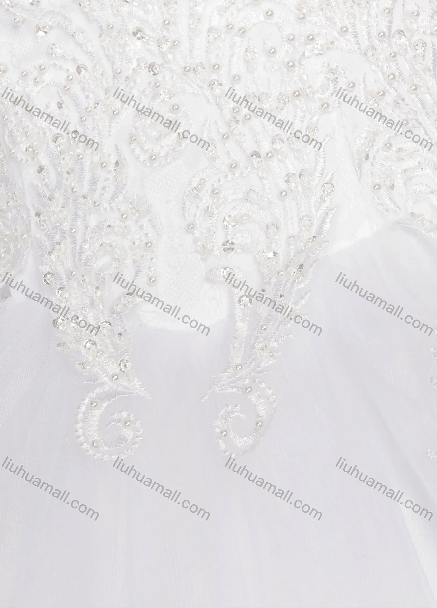 Wholesale Women's Glamorous Sweetheart Embroidery Pearl Decor Corset Bodice Classic Tulle Wedding Gown - Liuhuamall