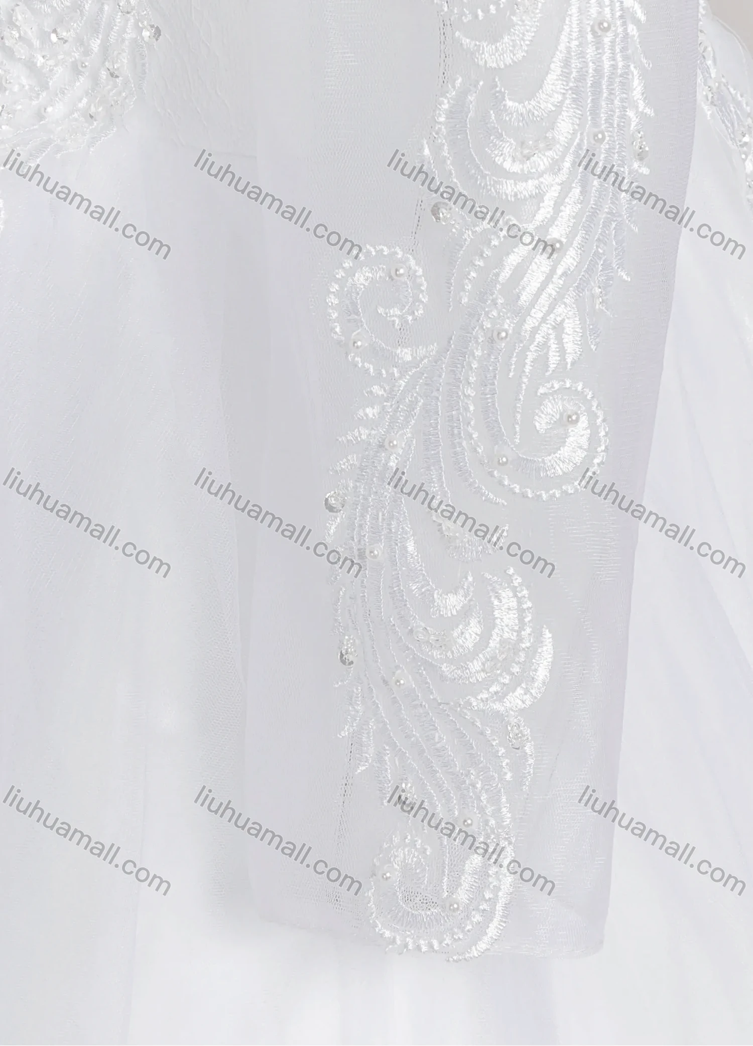 Wholesale Women's Glamorous Sweetheart Embroidery Pearl Decor Corset Bodice Classic Tulle Wedding Gown - Liuhuamall