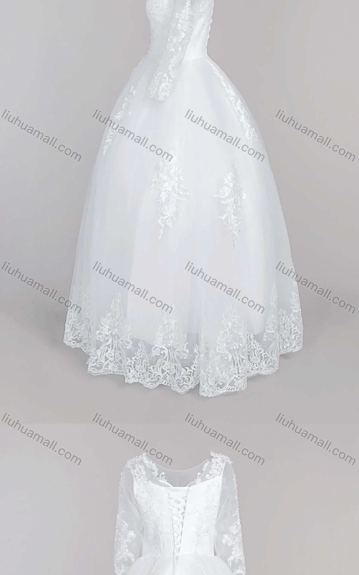 Wholesale Women's Glamorous Embroidery Sweetheart Sequin Pearl Corset Bodice Classic Tulle Wedding Dress - Liuhuamall