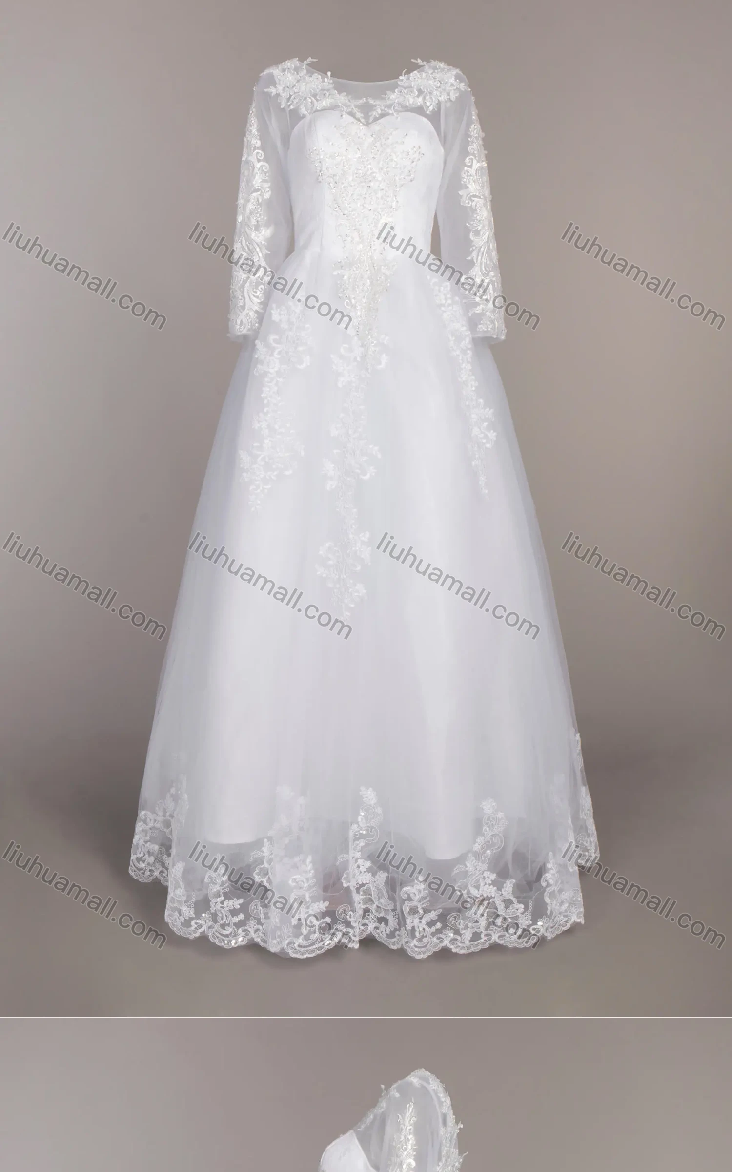 Wholesale Women's Glamorous Bateau Neck Embroidery Appliques Pearl Corset Bodice Classic Tulle Wedding Dress - Liuhuamall