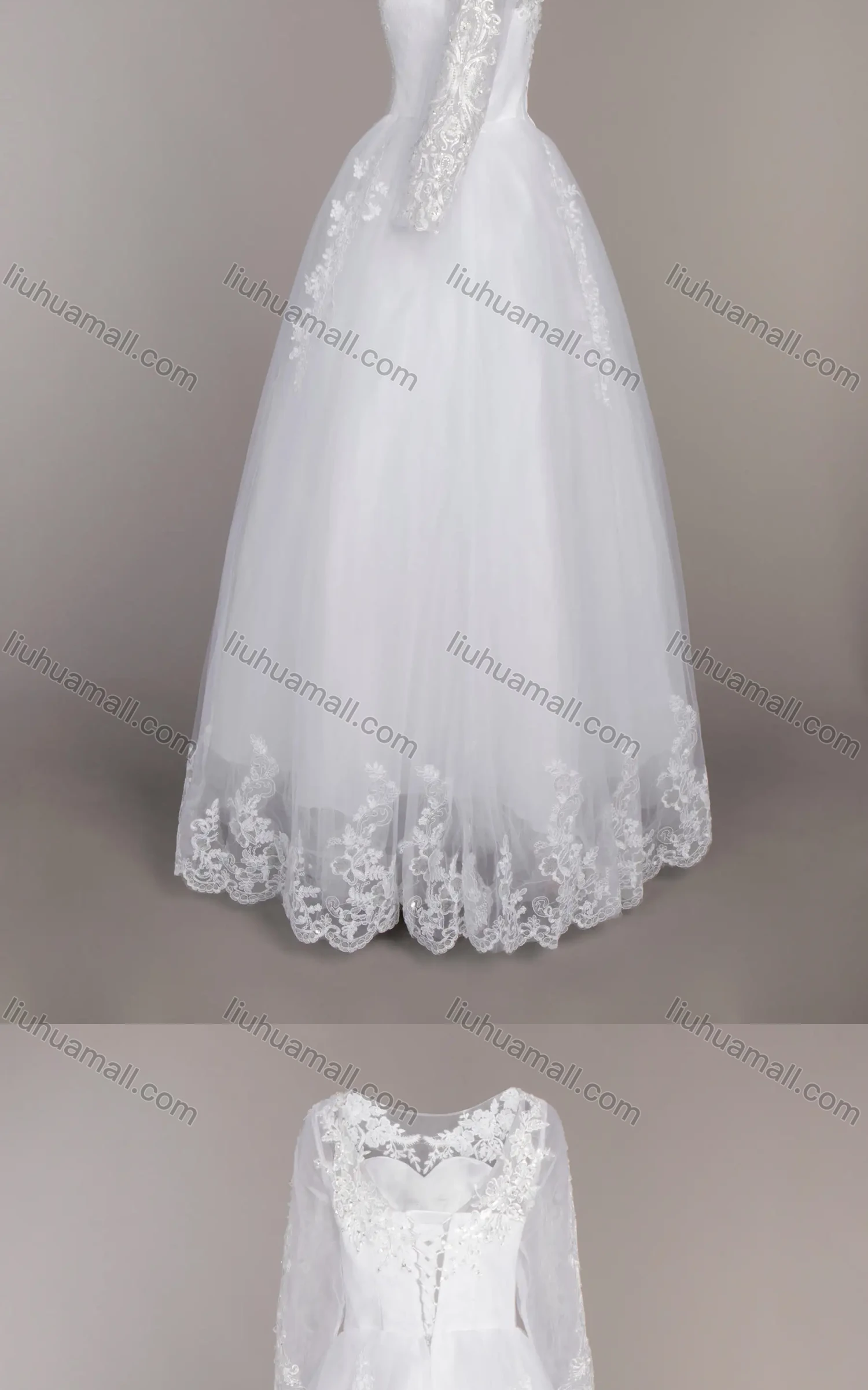 Wholesale Women's Glamorous Bateau Neck Embroidery Appliques Pearl Corset Bodice Classic Tulle Wedding Dress - Liuhuamall