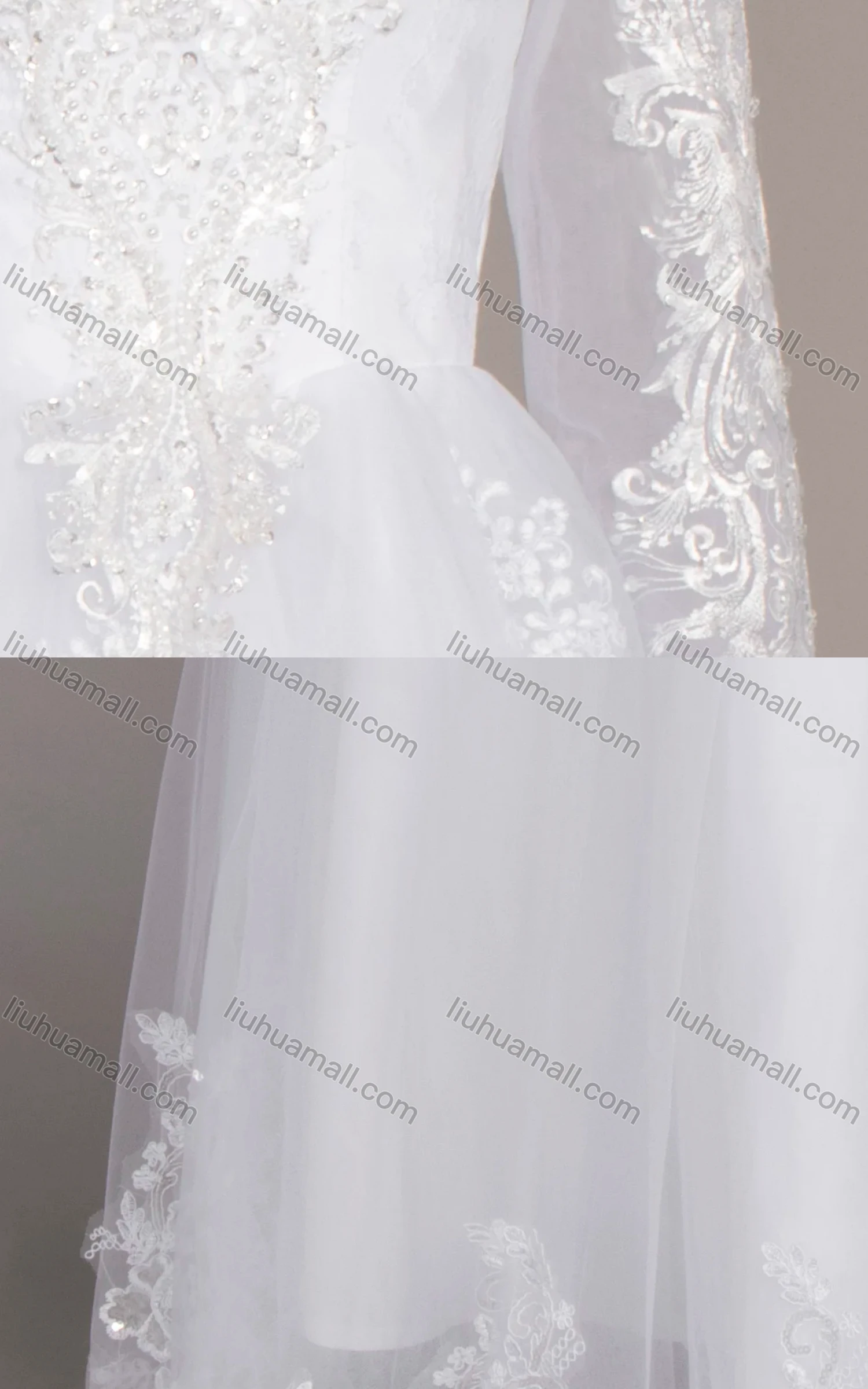 Wholesale Women's Glamorous Bateau Neck Embroidery Appliques Pearl Corset Bodice Classic Tulle Wedding Dress - Liuhuamall