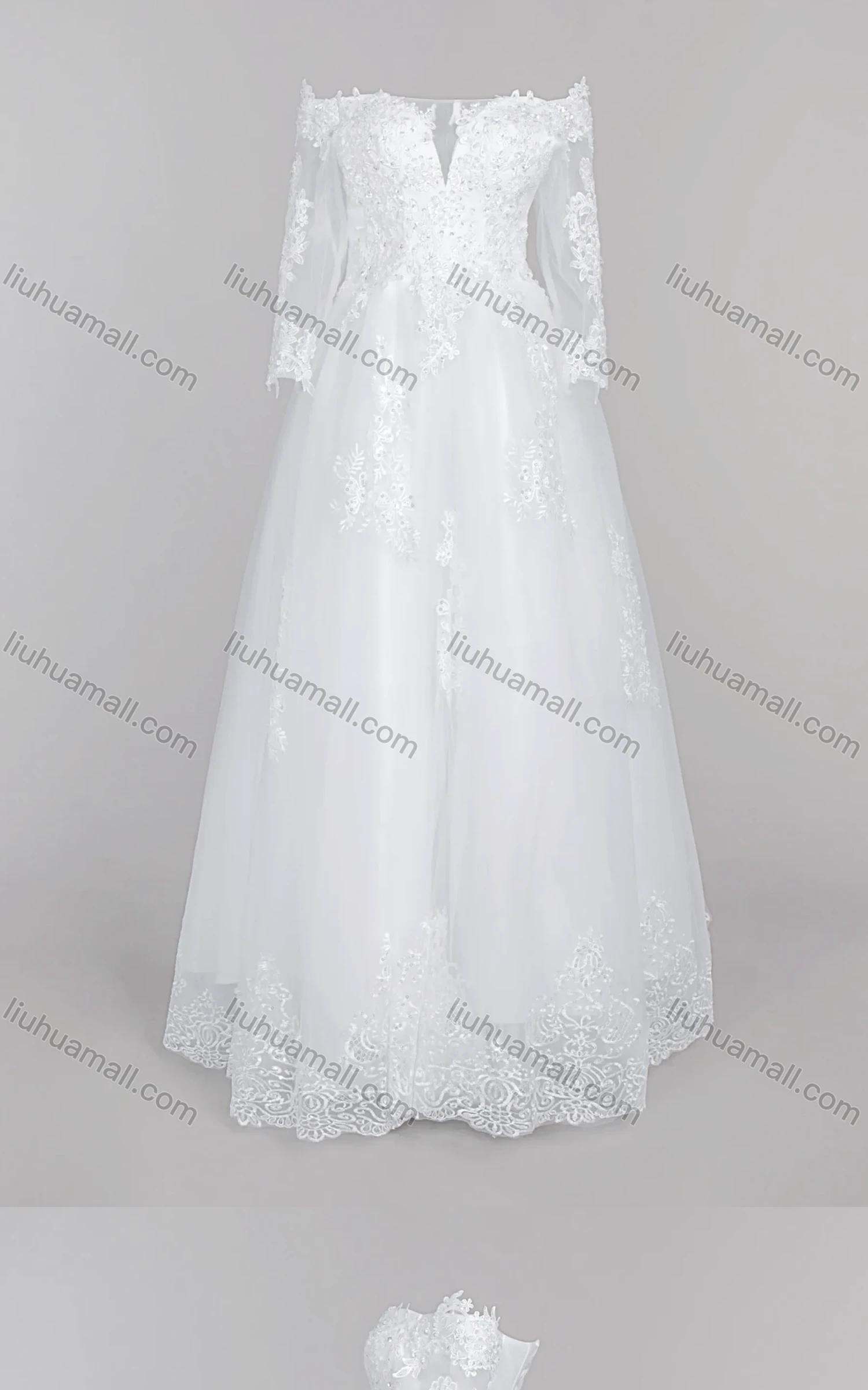 Wholesale Women's Glamorous Appliques Off Shoulder Embroidery Sequin Corset Bodice Classic Tulle Wedding Dress - Liuhuamall