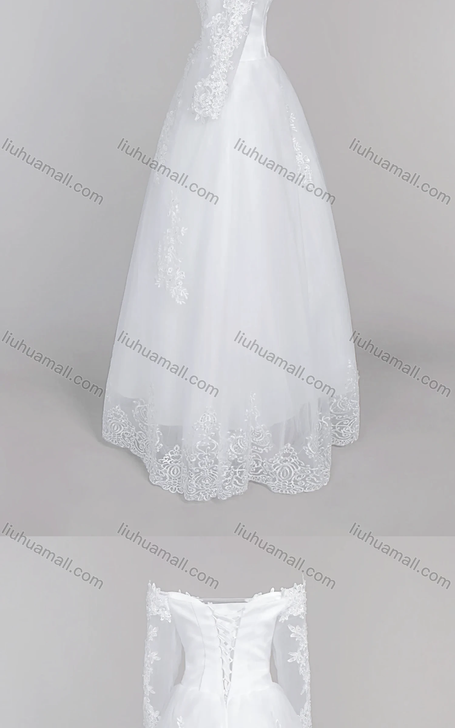 Wholesale Women's Glamorous Appliques Off Shoulder Embroidery Sequin Corset Bodice Classic Tulle Wedding Dress - Liuhuamall