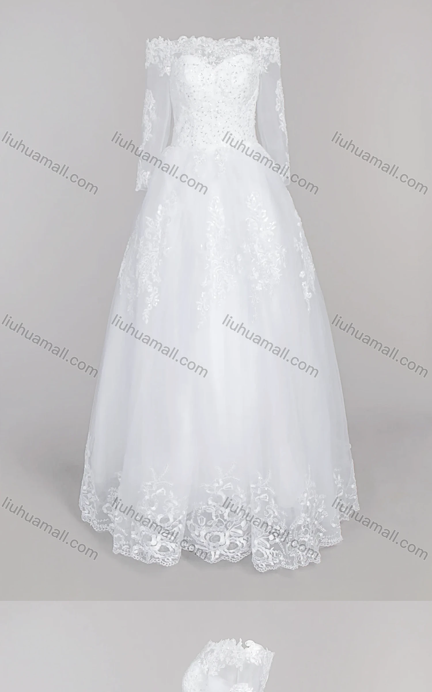 Wholesale Women's Glamorous Off Shoulder Embroidery Sequin Corset Bodice Classic Tulle Wedding Dress - Liuhuamall