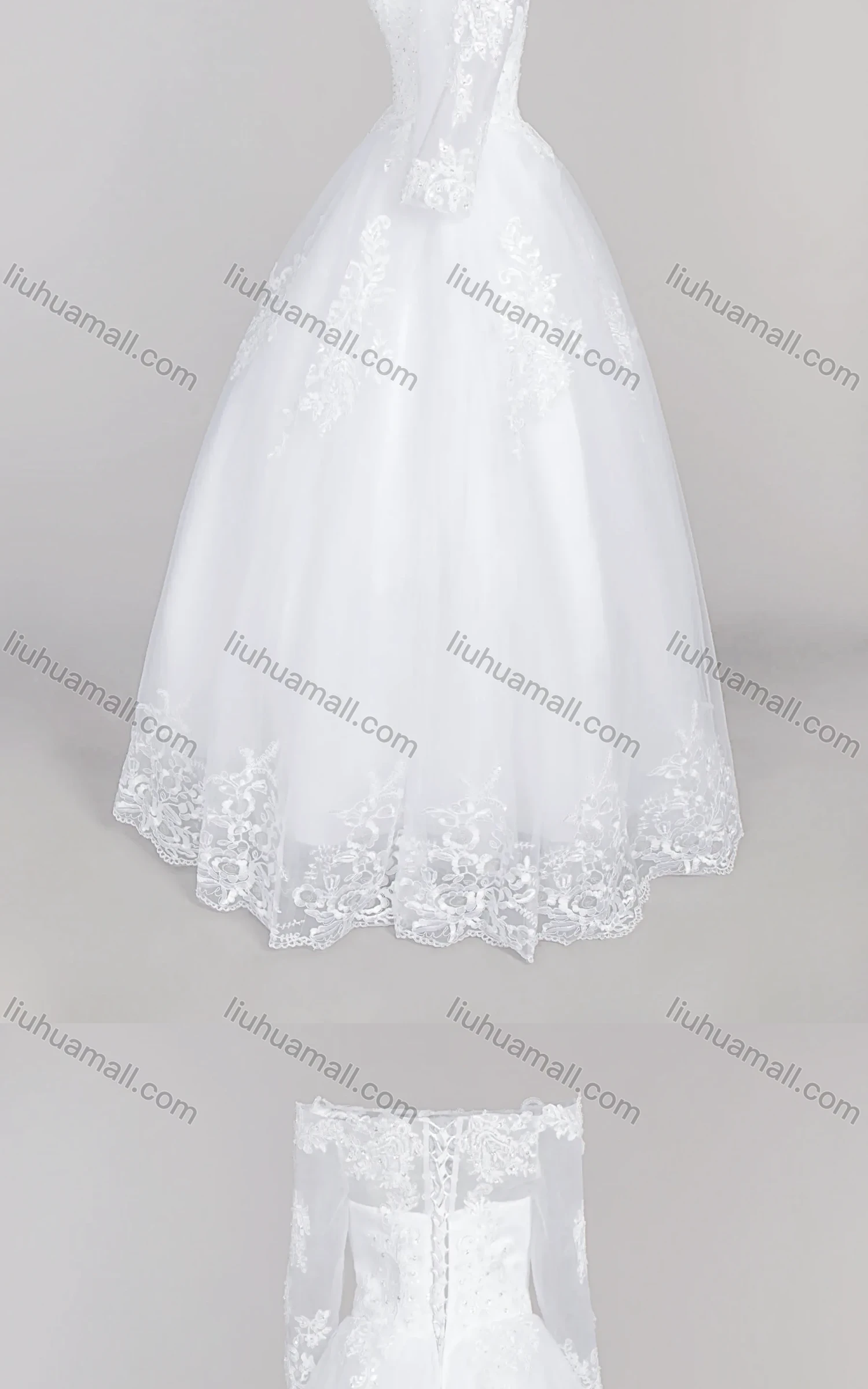 Wholesale Women's Glamorous Off Shoulder Embroidery Sequin Corset Bodice Classic Tulle Wedding Dress - Liuhuamall