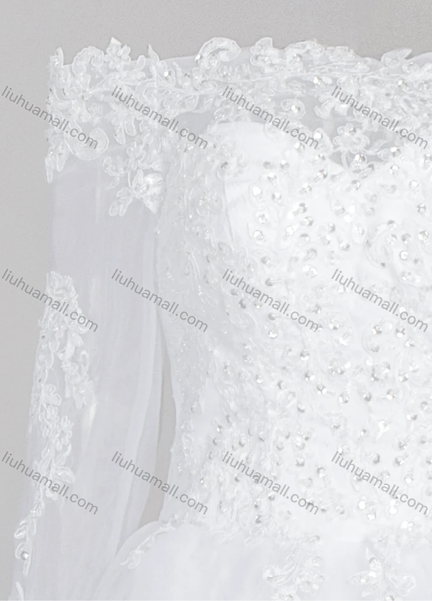 Wholesale Women's Glamorous Off Shoulder Embroidery Sequin Corset Bodice Classic Tulle Wedding Dress - Liuhuamall