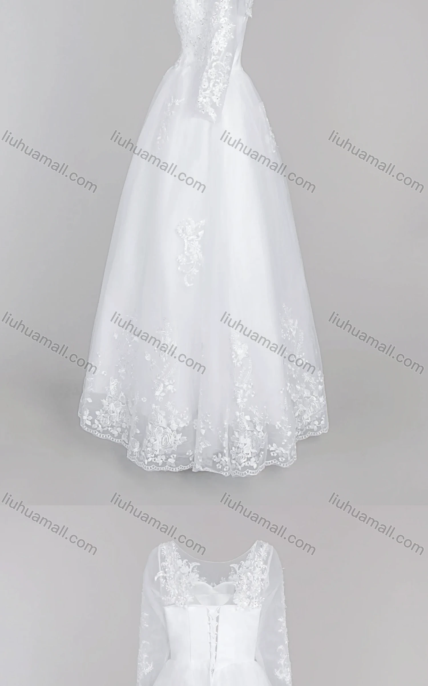 Wholesale Women's Glamorous V Neck Rhinestone Embroidery Corset Bodice Classic Tulle Wedding Dress - Liuhuamall