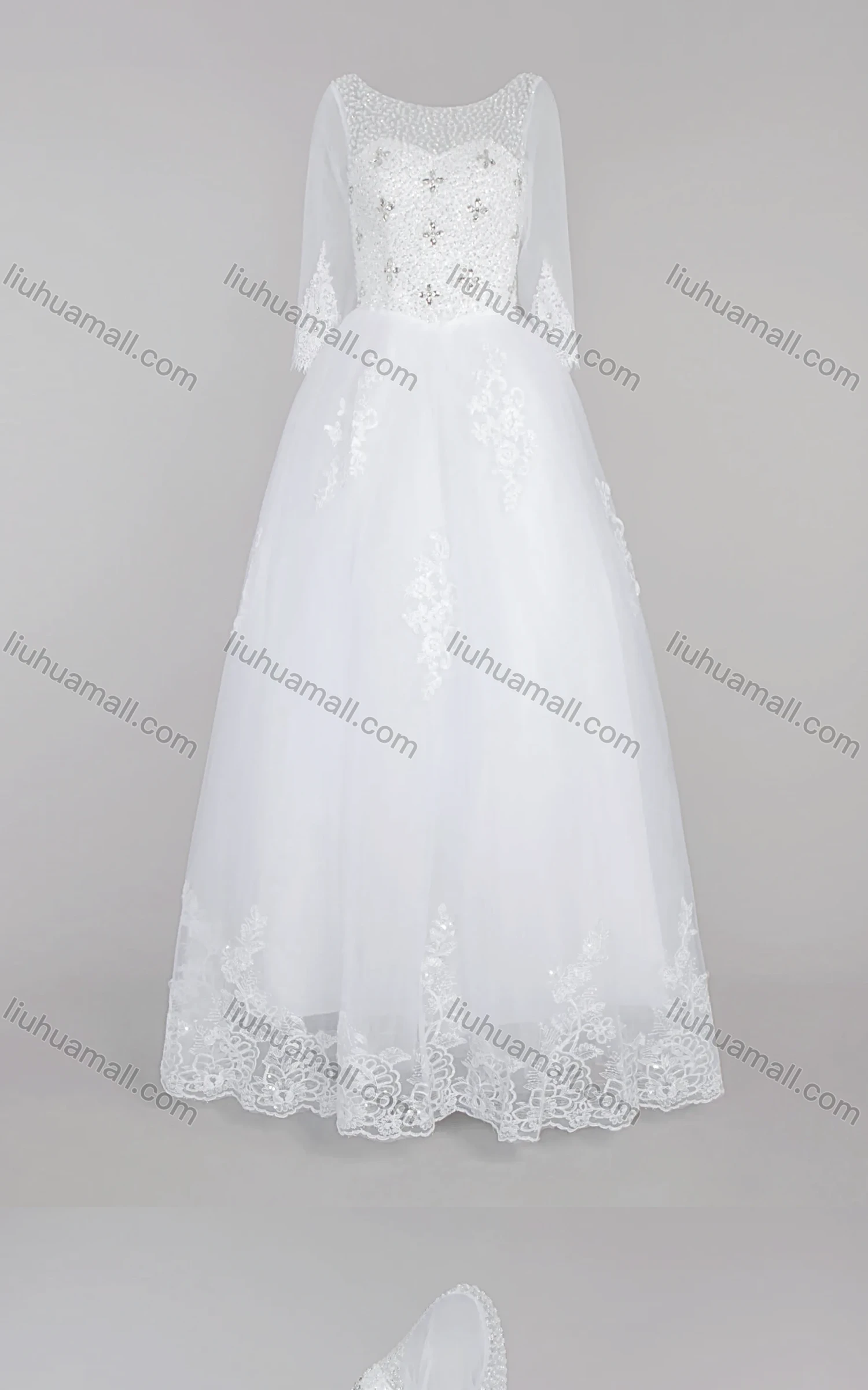 Wholesale Women's Glamorous Bateau Neck Rhinestone Embroidery Corset Bodice Classic Tulle Wedding Dress - Liuhuamall