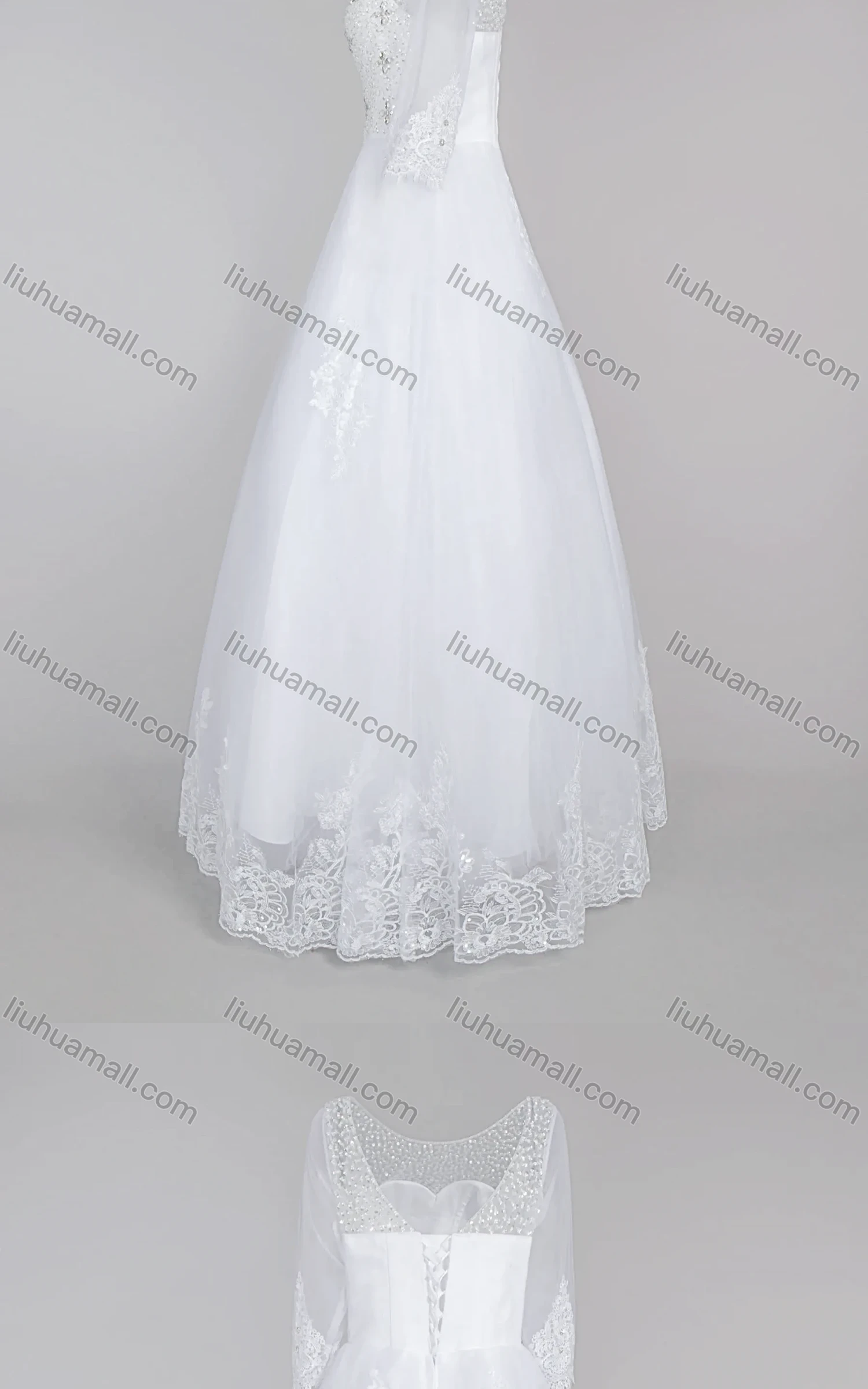 Wholesale Women's Glamorous Bateau Neck Rhinestone Embroidery Corset Bodice Classic Tulle Wedding Dress - Liuhuamall