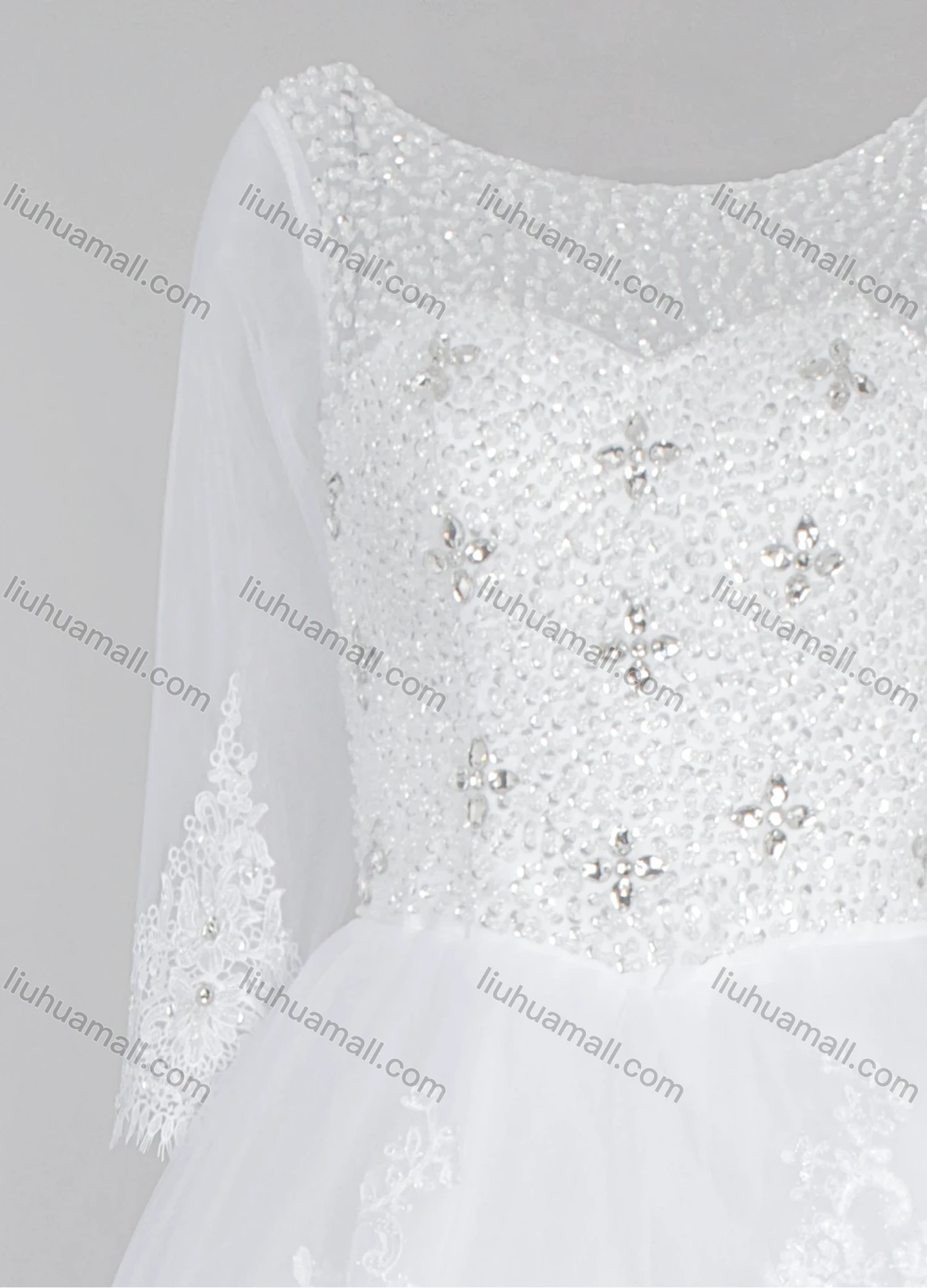 Wholesale Women's Glamorous Bateau Neck Rhinestone Embroidery Corset Bodice Classic Tulle Wedding Dress - Liuhuamall