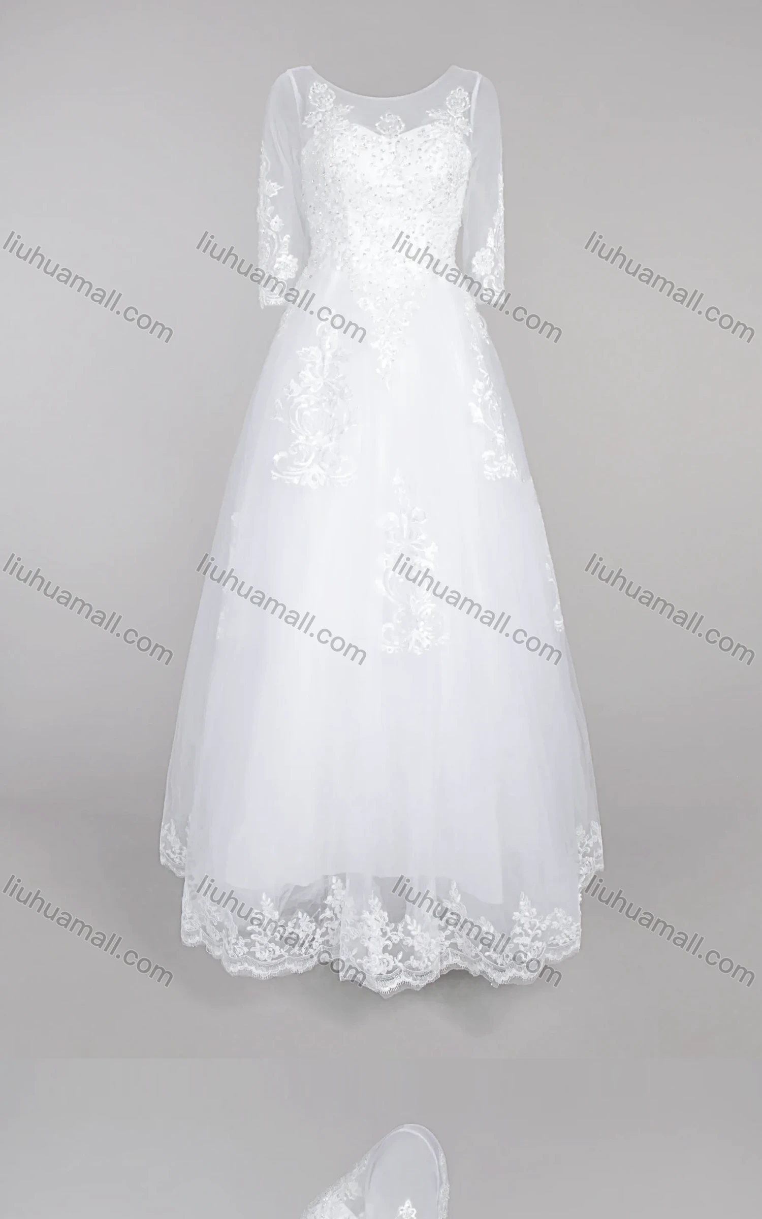 Wholesale Women's Glamorous Scoop Neck Embroidery Sequin Corset Bodice Classic Tulle Wedding Dress - Liuhuamall