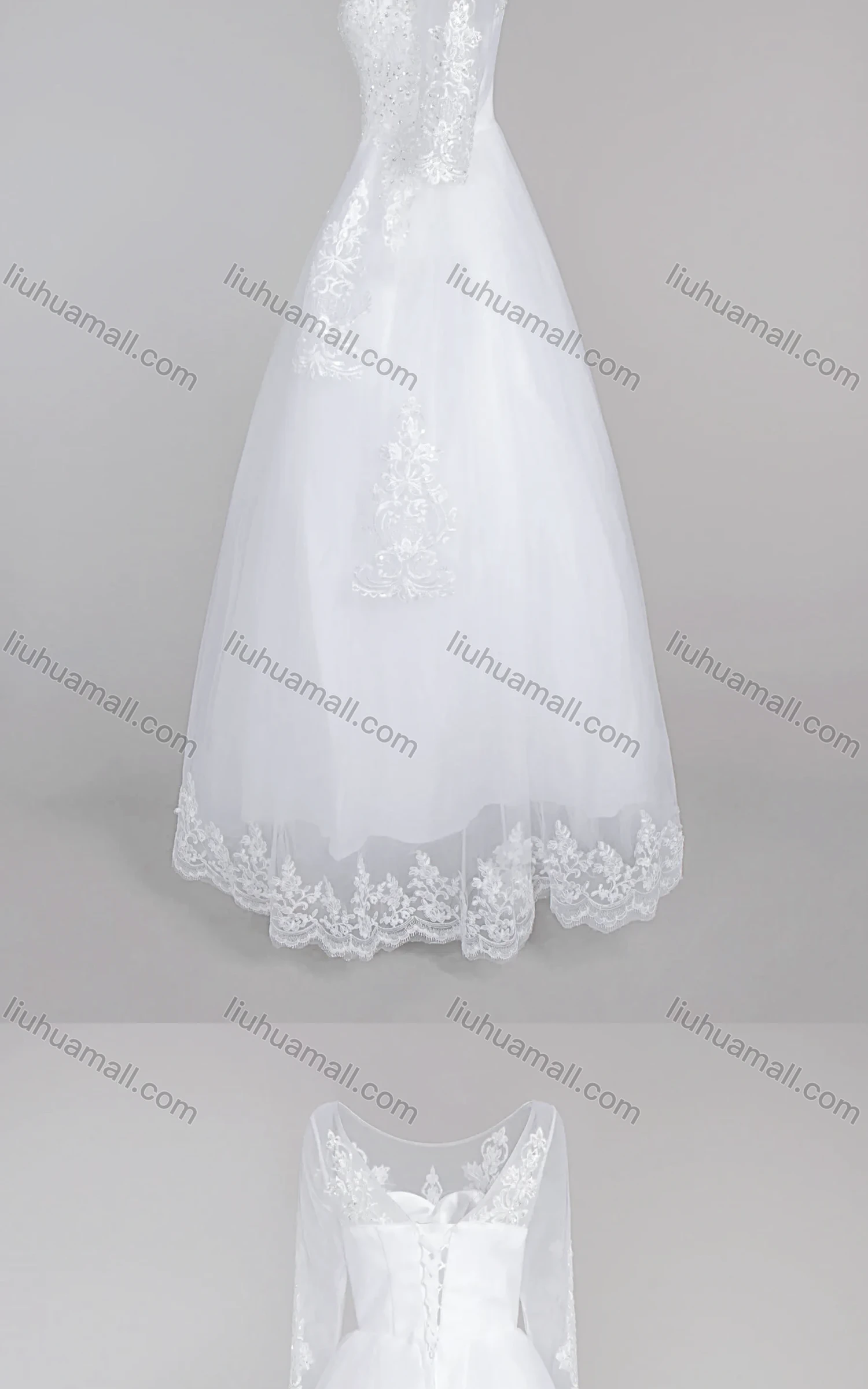 Wholesale Women's Glamorous Scoop Neck Embroidery Sequin Corset Bodice Classic Tulle Wedding Dress - Liuhuamall