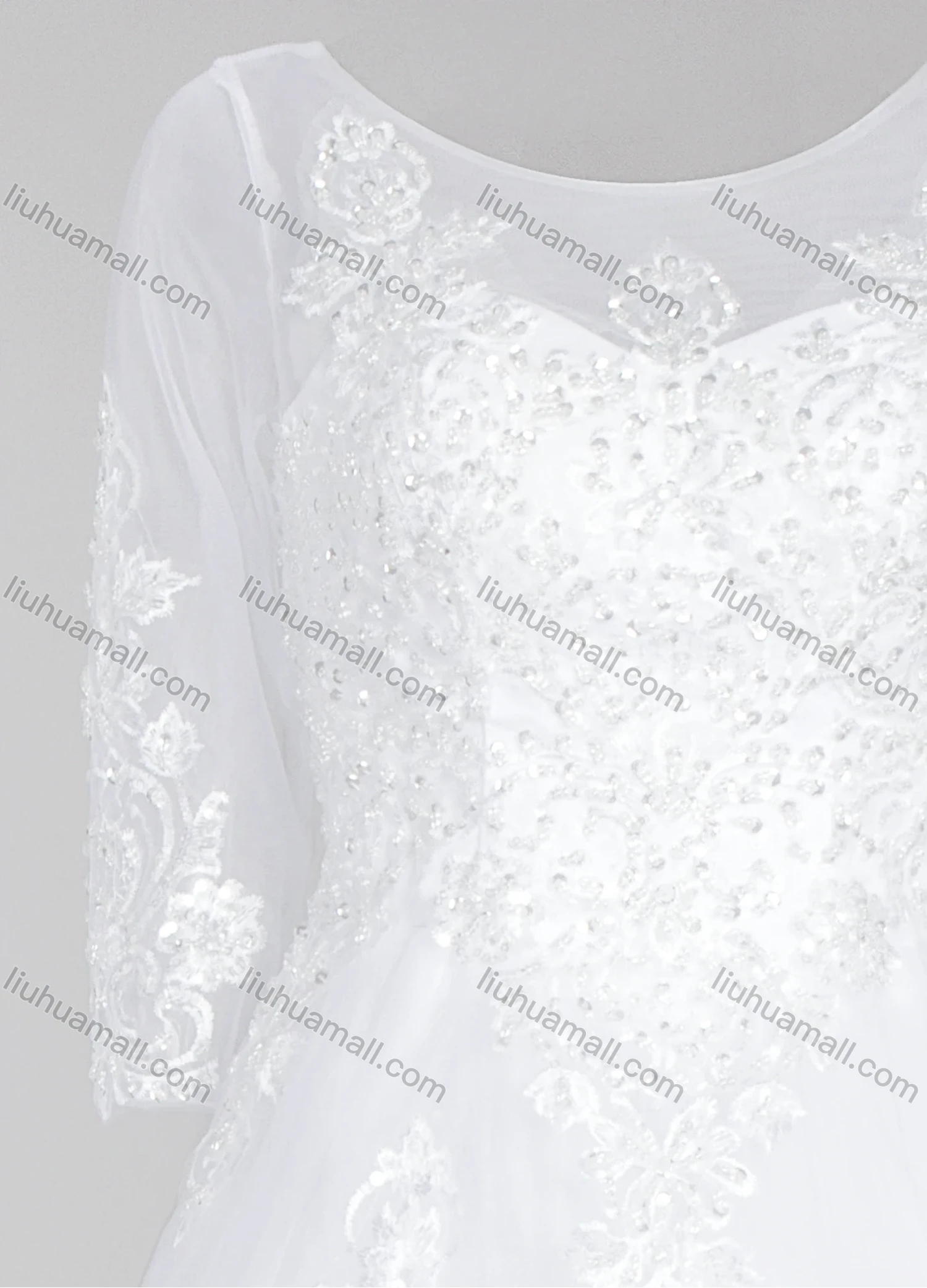 Wholesale Women's Glamorous Scoop Neck Embroidery Sequin Corset Bodice Classic Tulle Wedding Dress - Liuhuamall