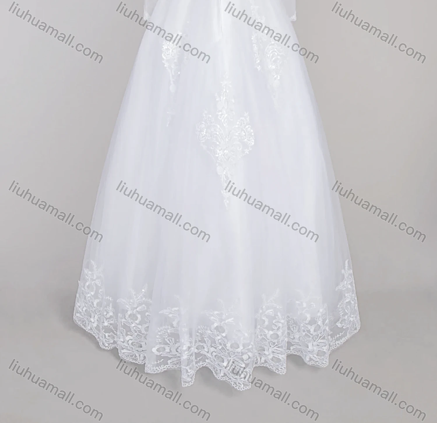 Wholesale Women's Glamorous Embroidery Pearl Decor Round Neck Beaded Corset Bodice Classic Tulle Wedding Dress - Liuhuamall