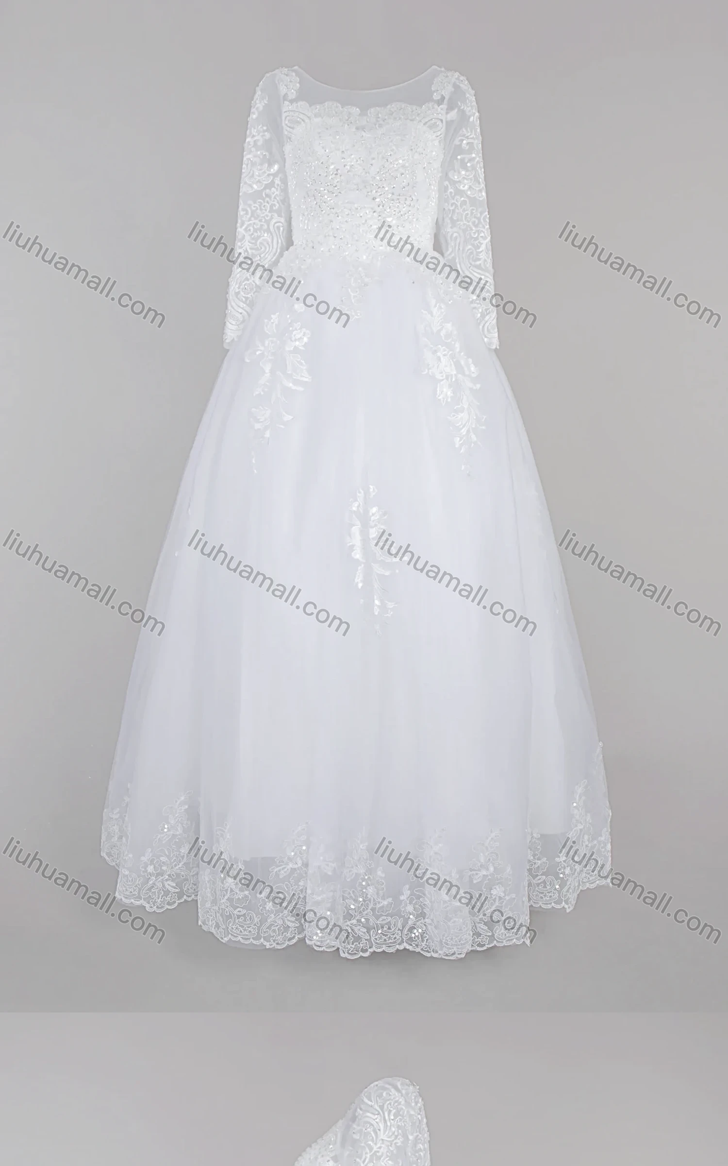 Wholesale Women's Glamorous Embroidery Bateau Neck Sequin Appliques Corset Bodice Classic Tulle Wedding Dress - Liuhuamall