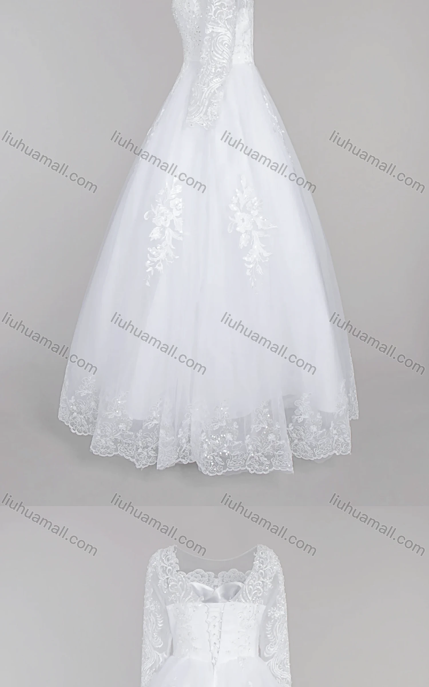 Wholesale Women's Glamorous Embroidery Bateau Neck Sequin Appliques Corset Bodice Classic Tulle Wedding Dress - Liuhuamall