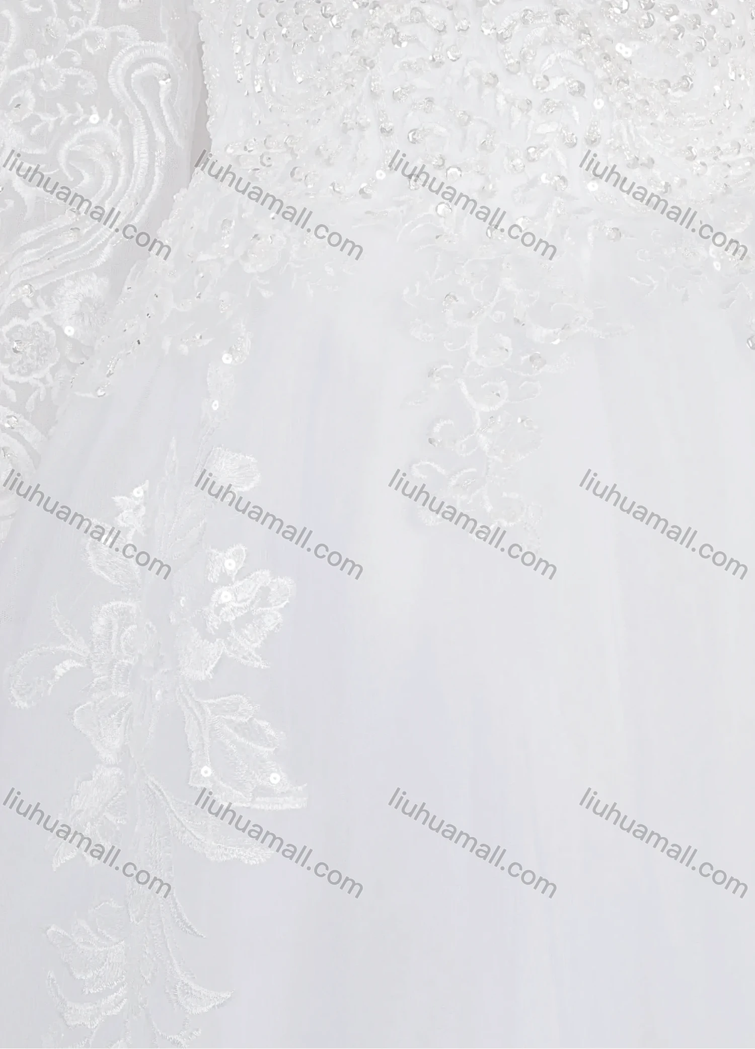 Wholesale Women's Glamorous Embroidery Bateau Neck Sequin Appliques Corset Bodice Classic Tulle Wedding Dress - Liuhuamall