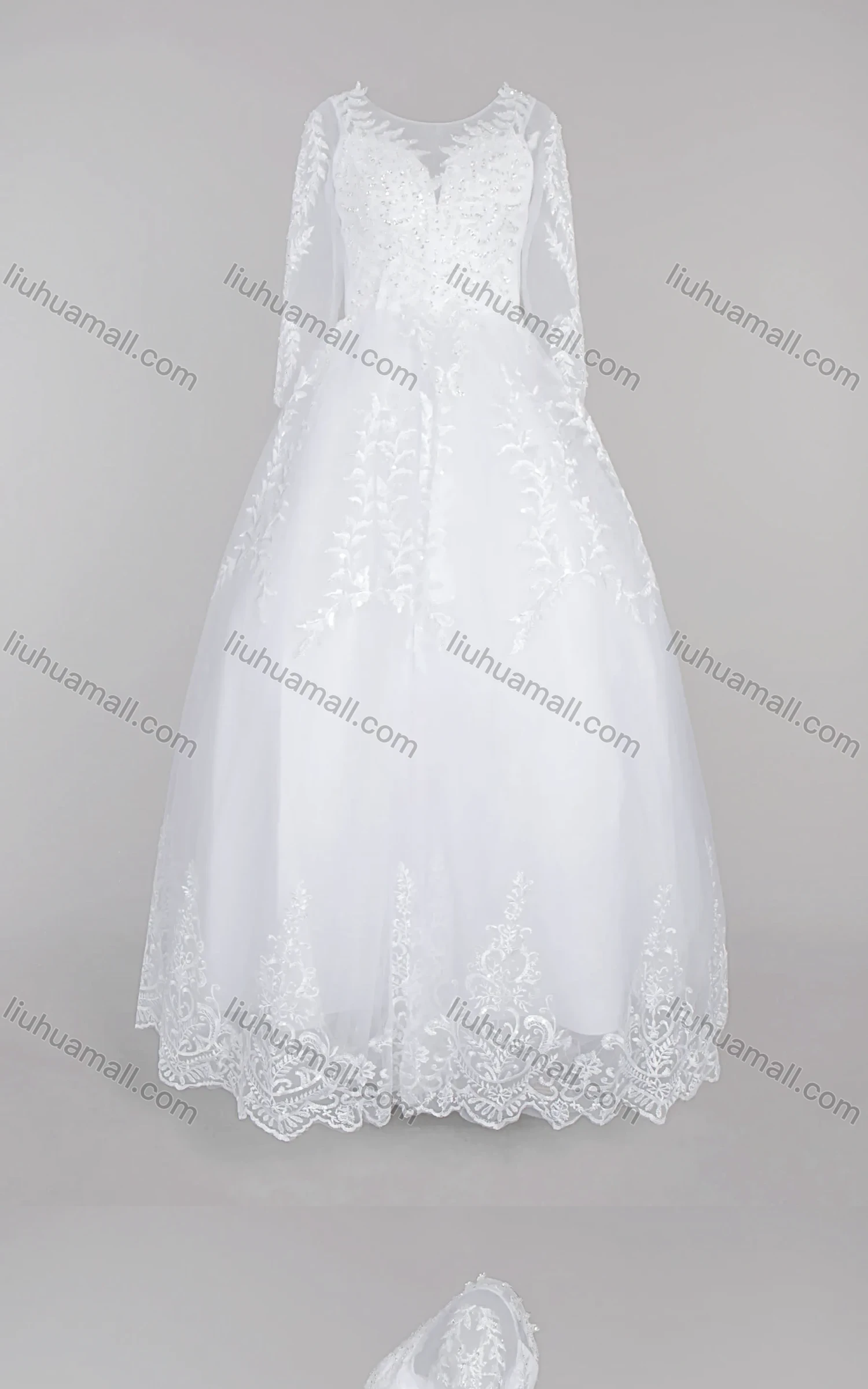 Wholesale Women's Glamorous Sequin Scoop Neck Beaded Applique Embroidery Corset Bodice Classic Tulle Wedding Dress - Liuhuamall