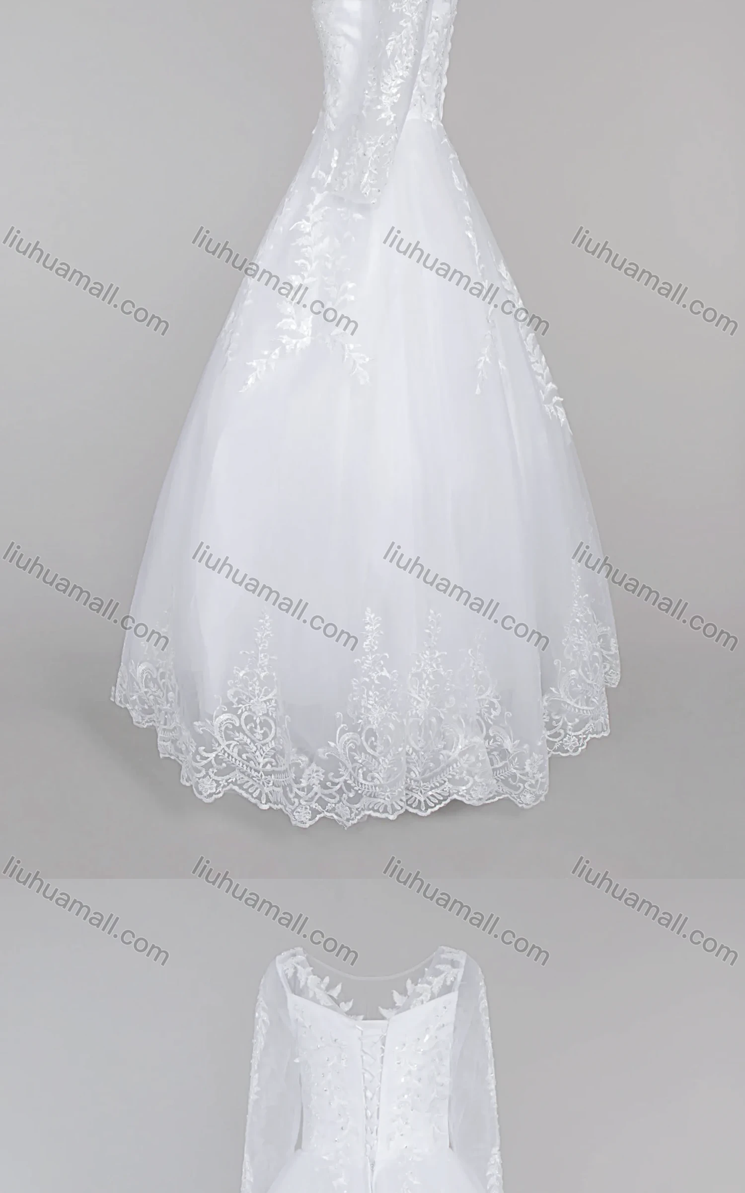 Wholesale Women's Glamorous Sequin Scoop Neck Beaded Applique Embroidery Corset Bodice Classic Tulle Wedding Dress - Liuhuamall