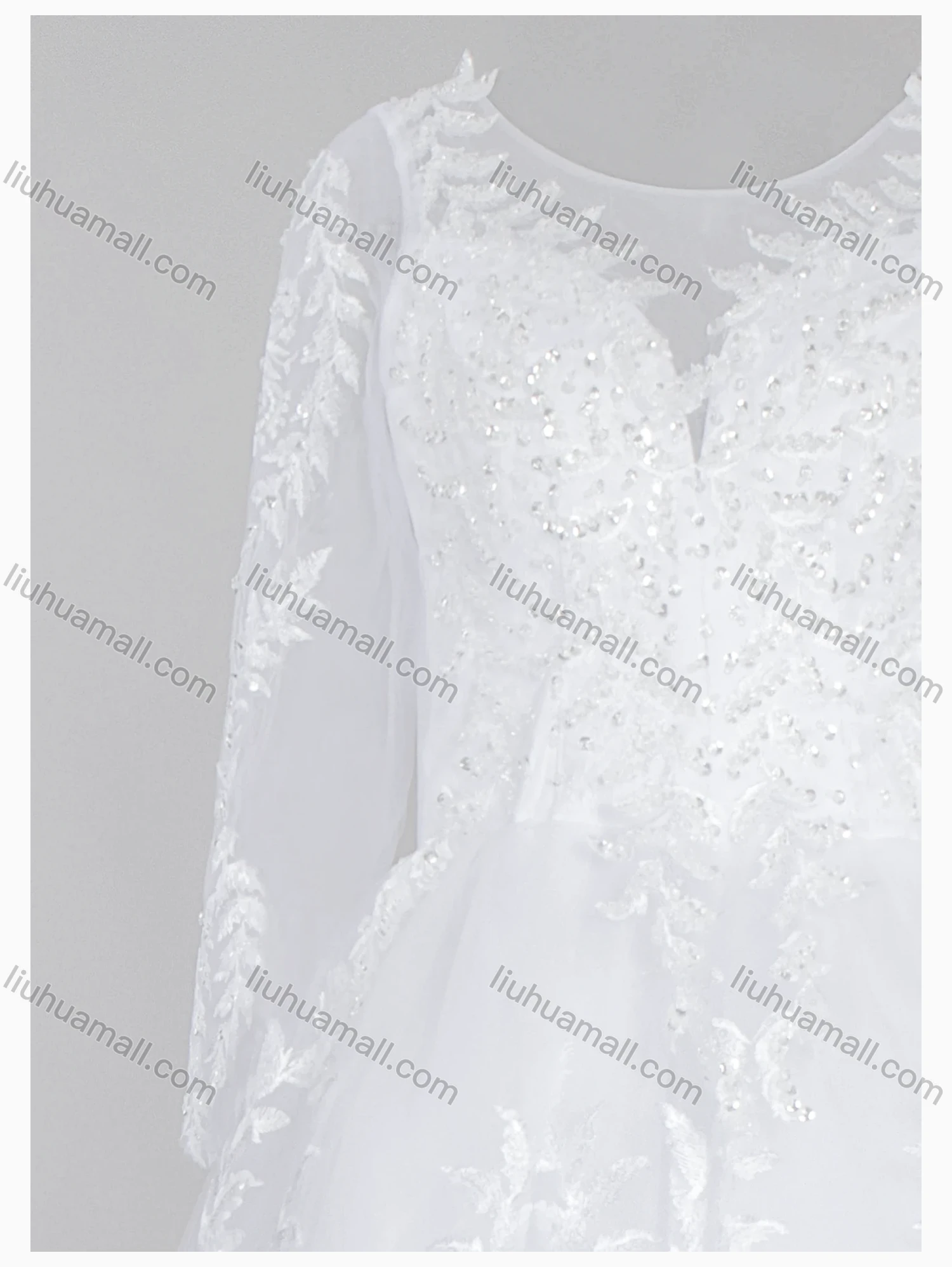 Wholesale Women's Glamorous Sequin Scoop Neck Beaded Applique Embroidery Corset Bodice Classic Tulle Wedding Dress - Liuhuamall