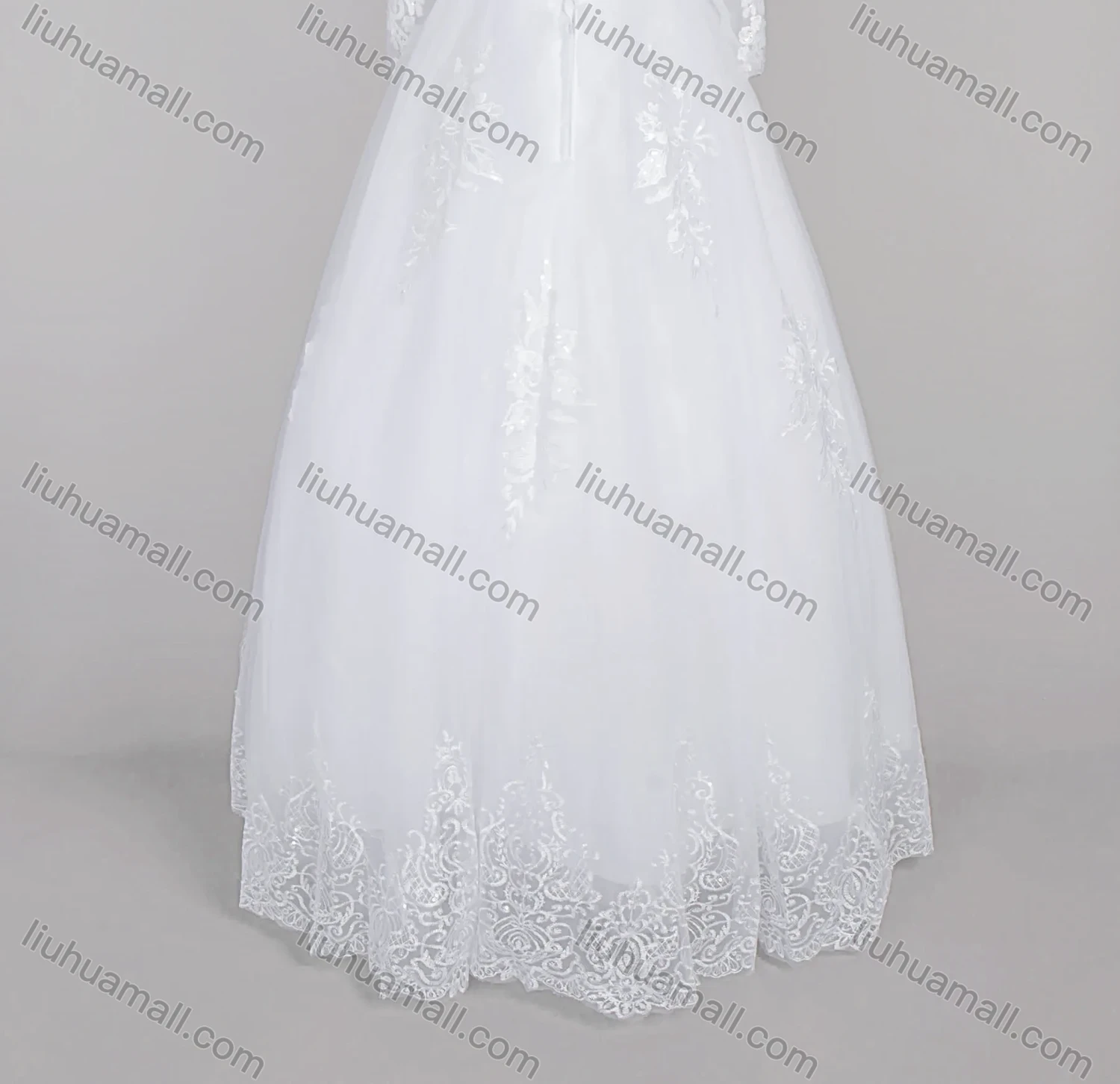 Wholesale Women's Glamorous Sequin Mock Neck Beaded Applique Embroidery Corset Bodice Classic Tulle Wedding Dress - Liuhuamall