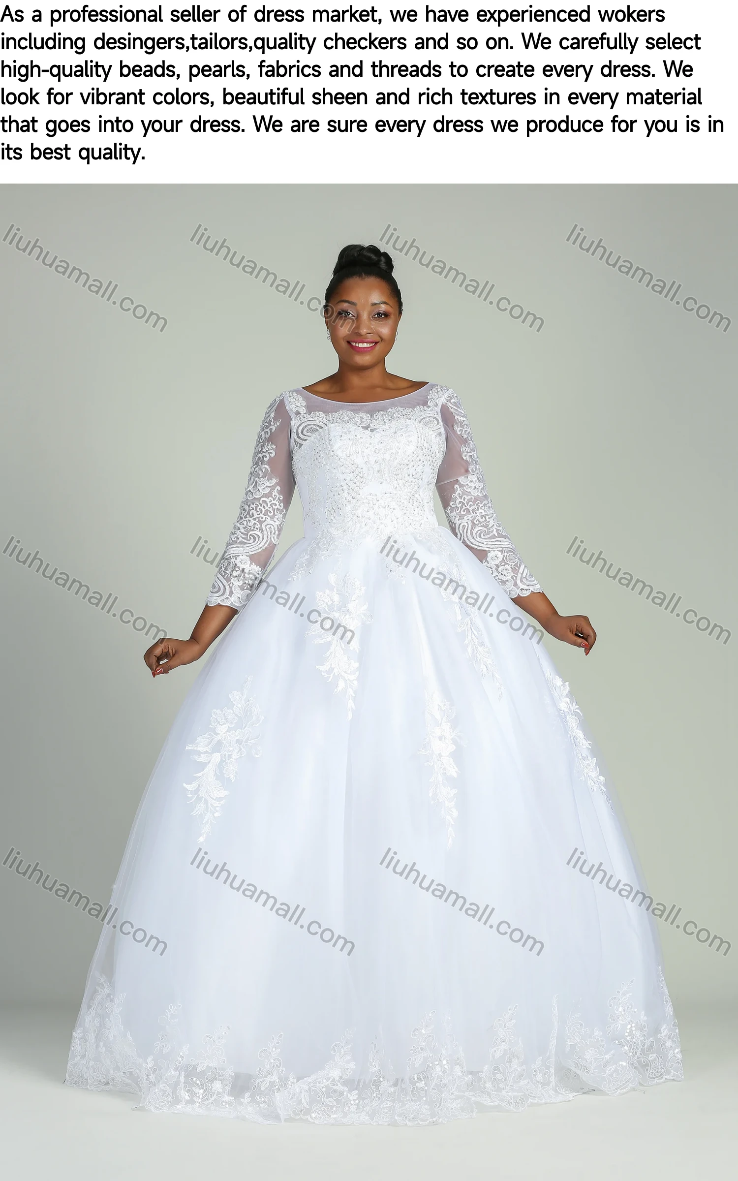 Wholesale Women's Glamorous Embroidery Bateau Neck Beaded Applique Corset Bodice Classic Tulle Wedding Dress 970# - Liuhuamall