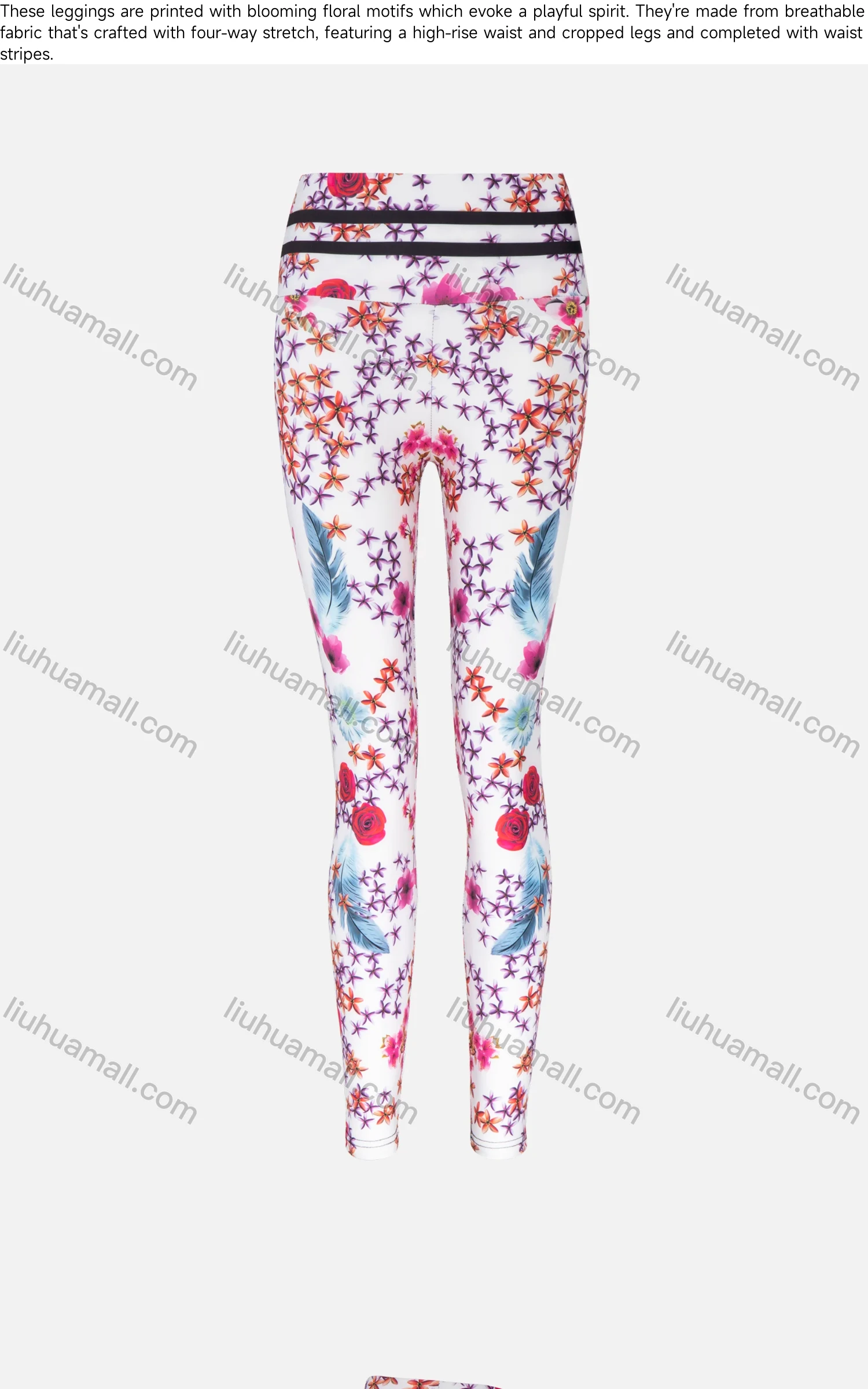 Wholesale Women's Multicolor Ditsy Floral Striped Trim High Waist Sporty Yoga Elasticity Leggings - Liuhuamall