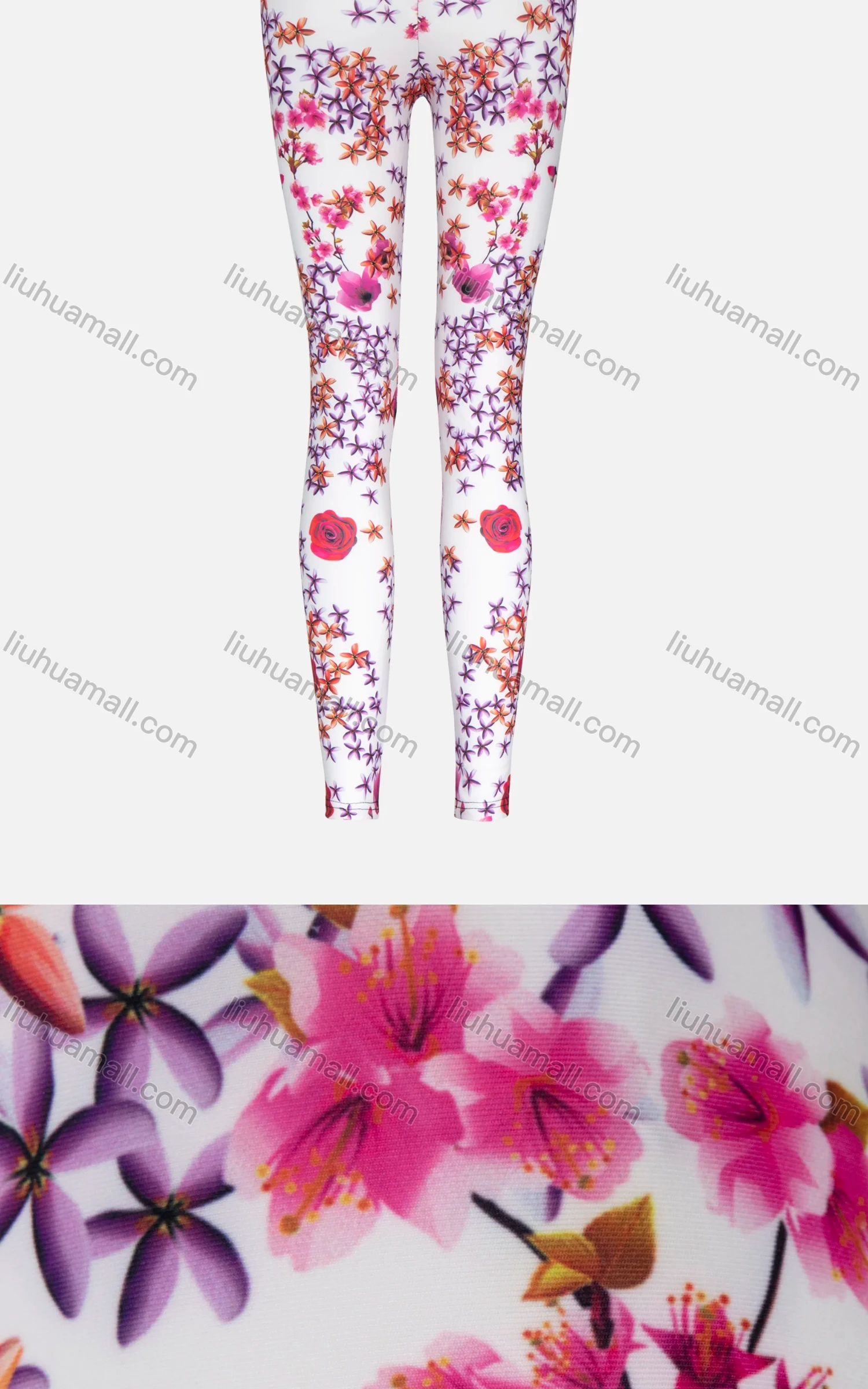 Wholesale Women's Multicolor Ditsy Floral Striped Trim High Waist Sporty Yoga Elasticity Leggings - Liuhuamall
