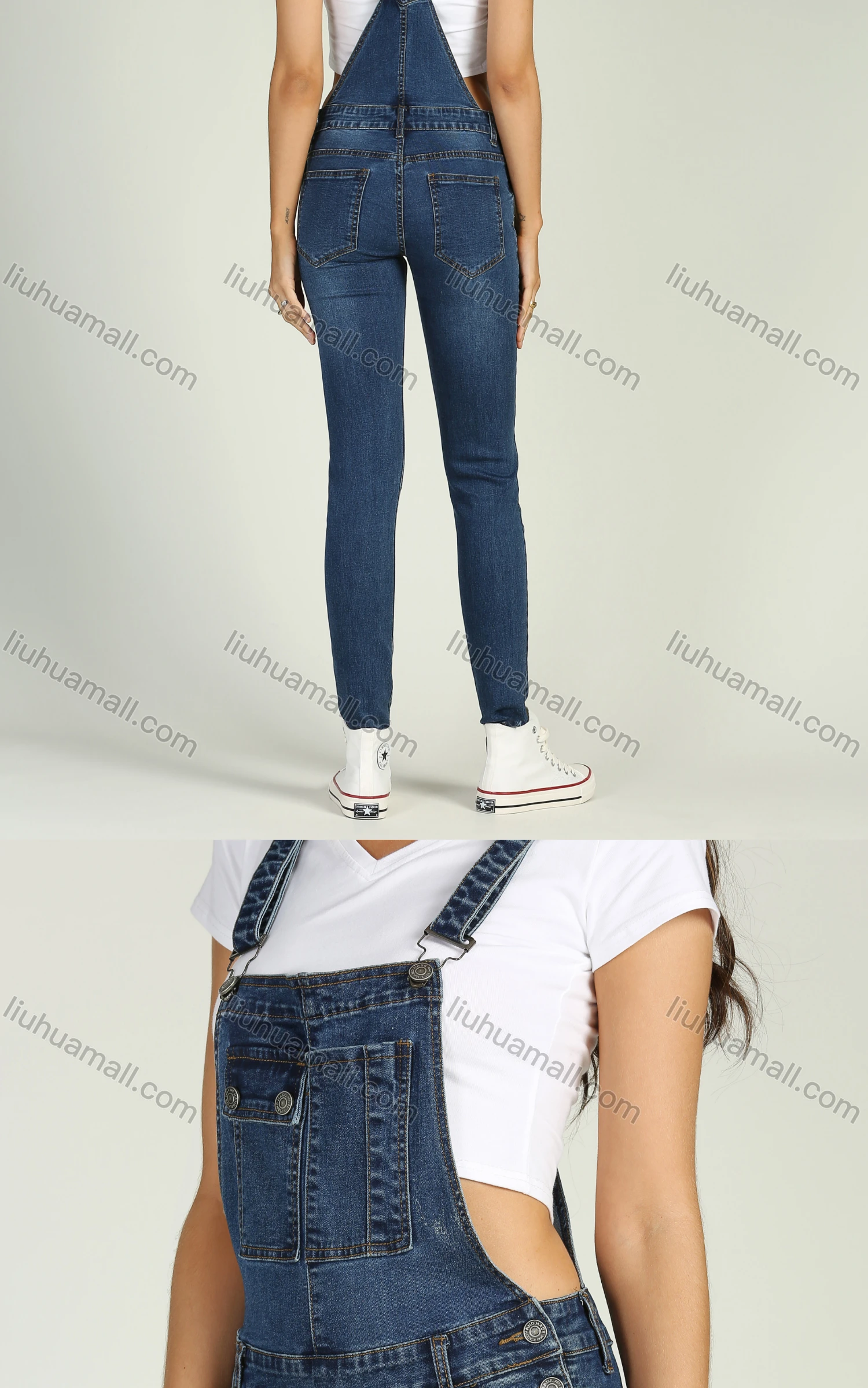 Wholesale Women's Casual Adjustable Strap Ripped Distressed Denim Overalls 3436# - Liuhuamall