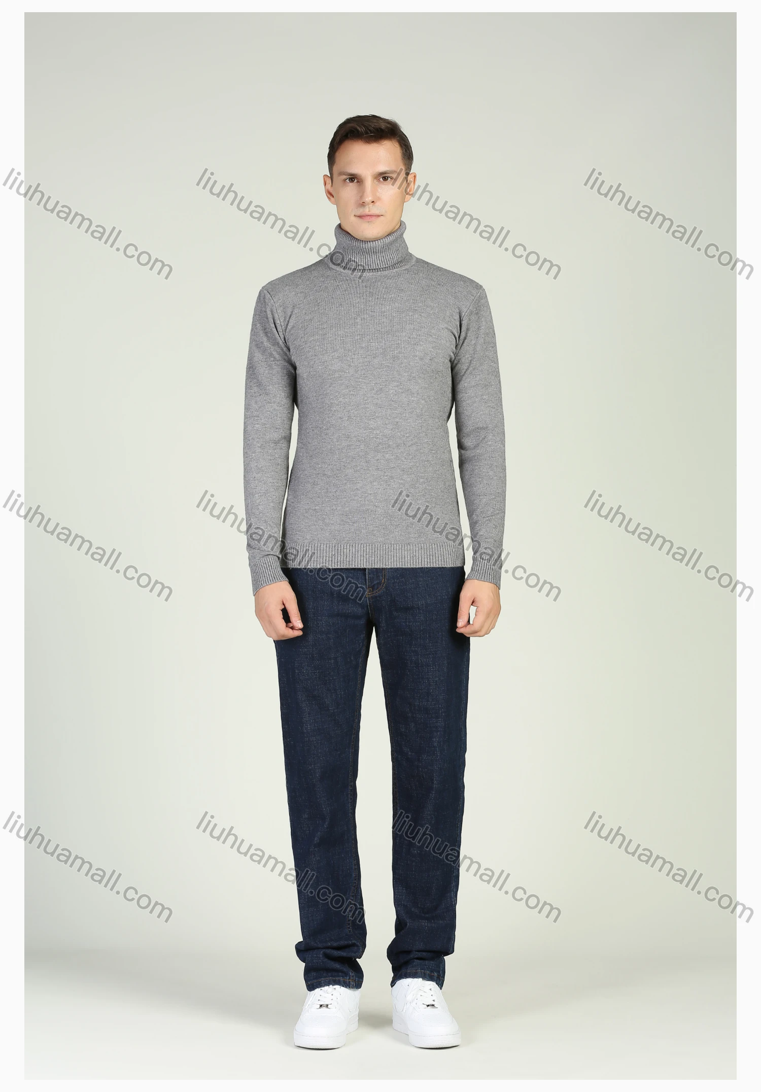 Wholesale Men's Basics Rib-Knit Turtleneck Long Sleeve Plain Pullover Sweater - Liuhuamall