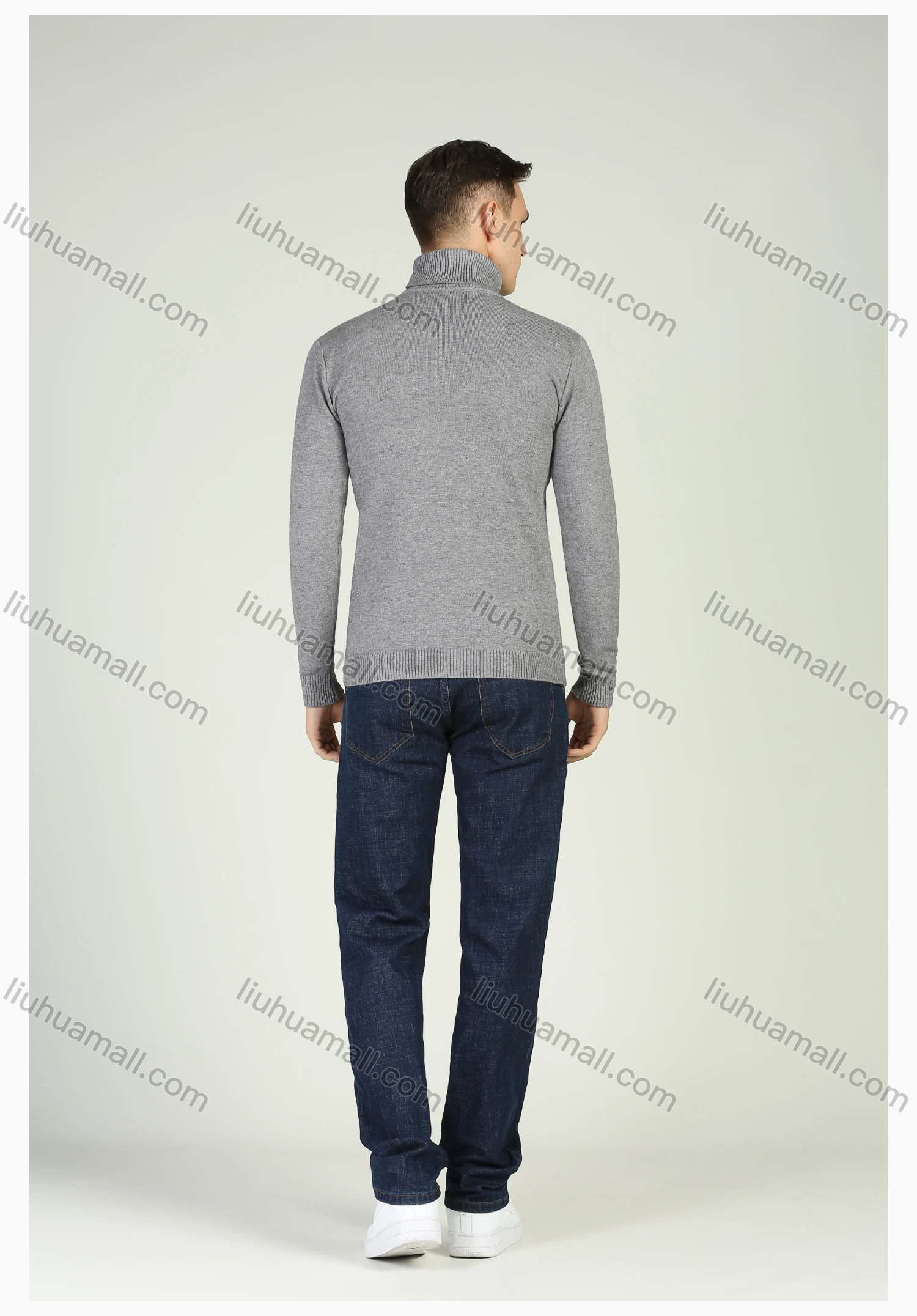 Wholesale Men's Basics Rib-Knit Turtleneck Long Sleeve Plain Pullover Sweater - Liuhuamall