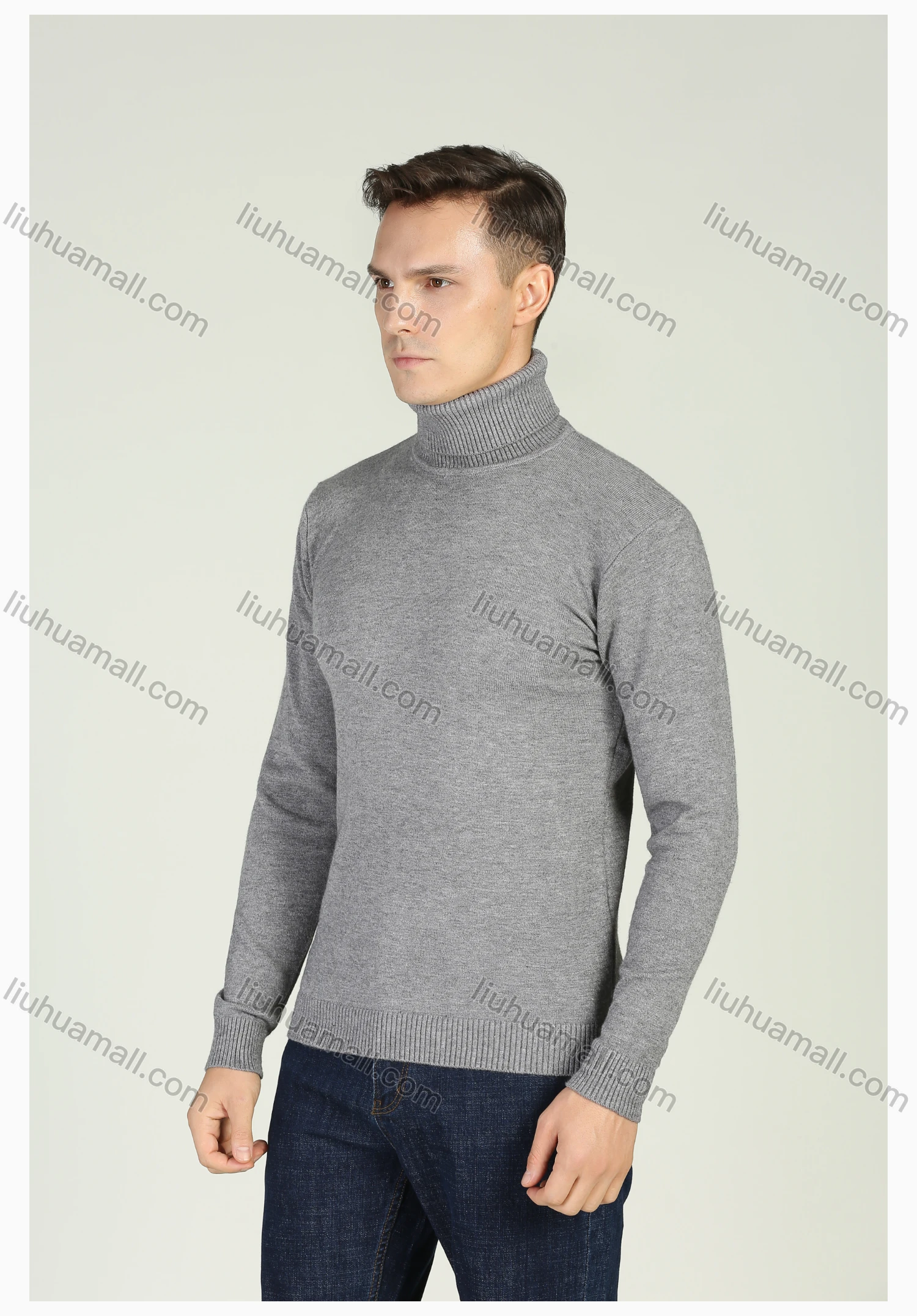 Wholesale Men's Basics Rib-Knit Turtleneck Long Sleeve Plain Pullover Sweater - Liuhuamall