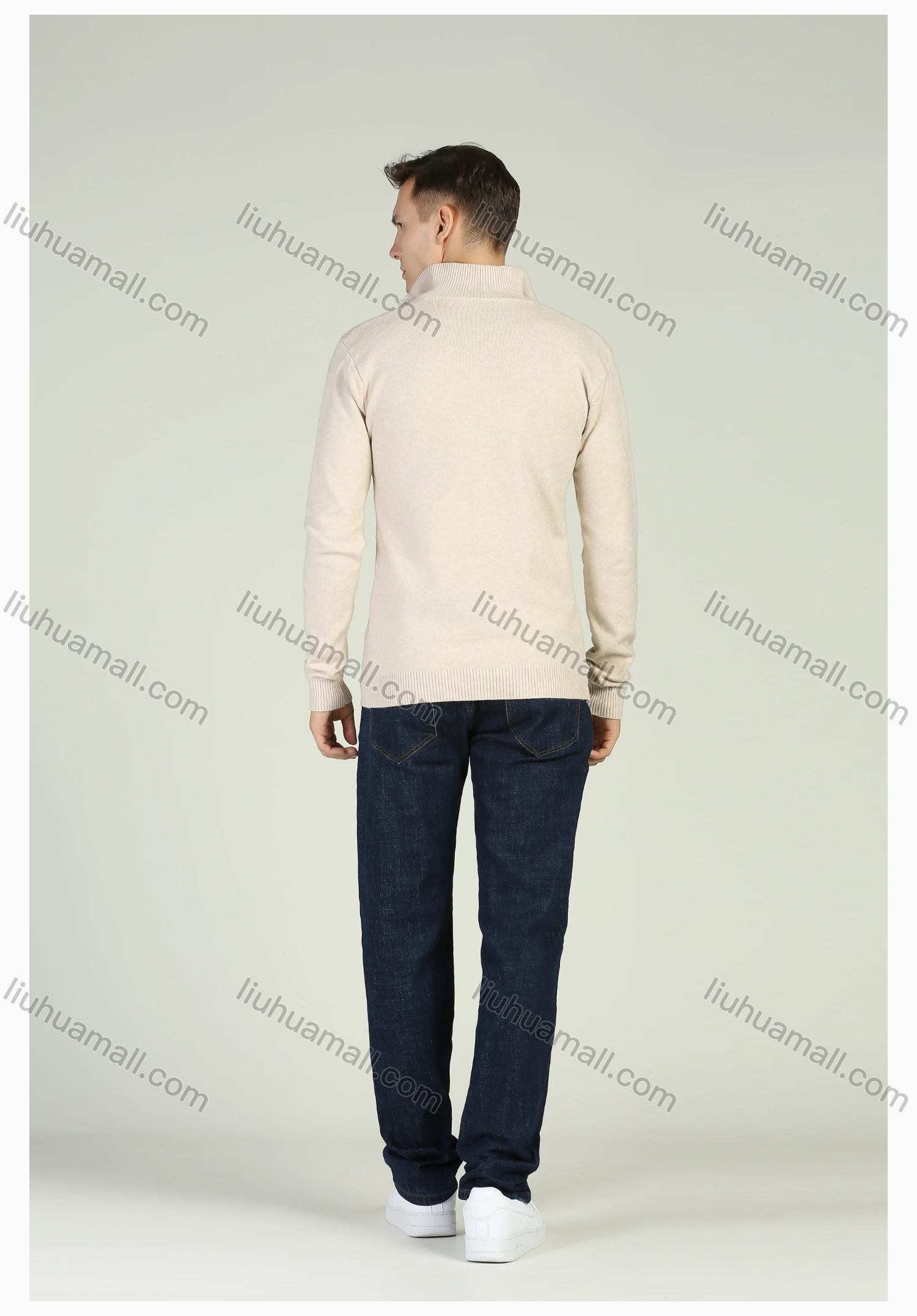 Wholesale Men's Plain Knitting High Neck Quarter Zip Long Sleeve Sweater Jacket - Liuhuamall