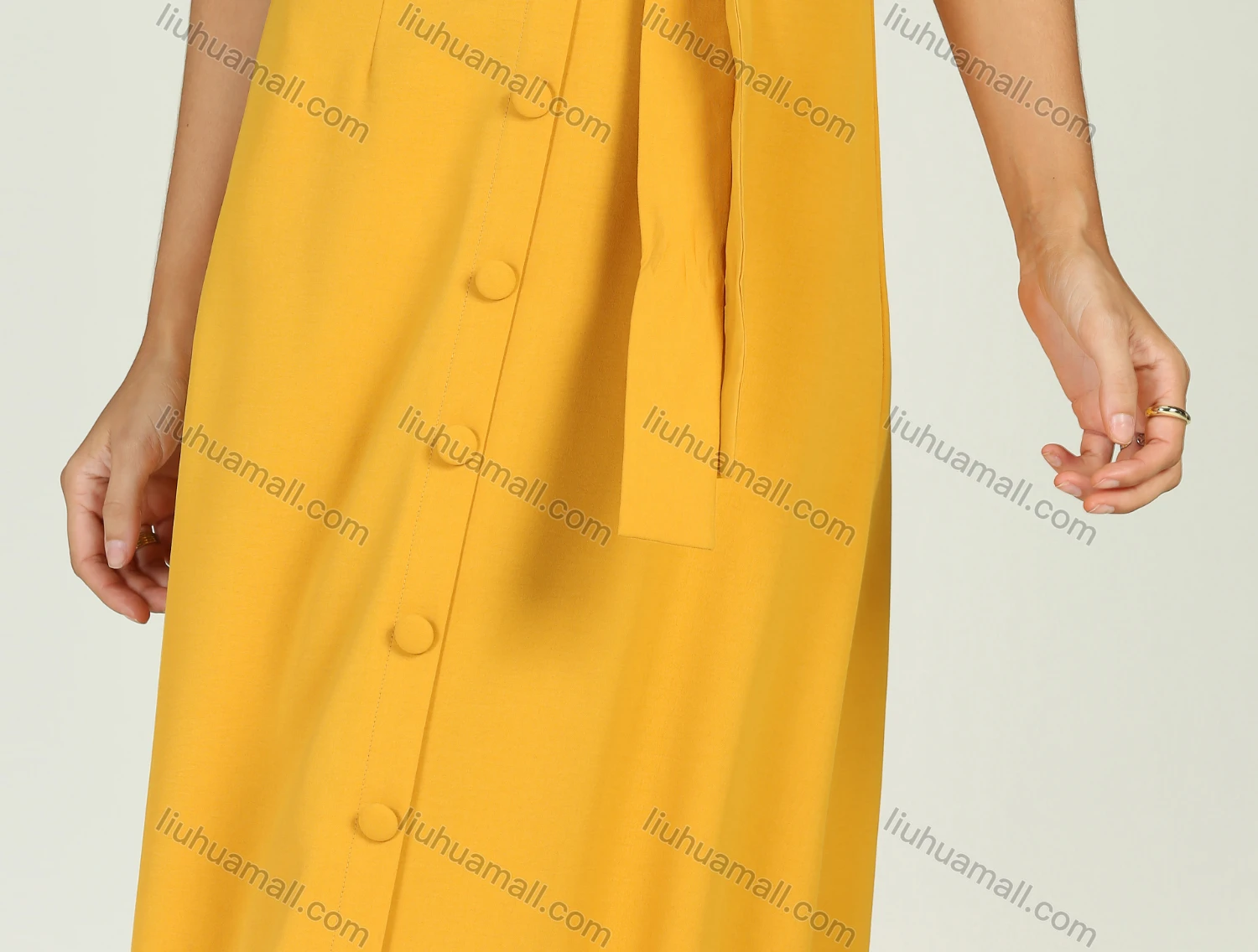 Wholesale Women's Summer Yellow Sleeveless Button Belted Buckle Straps High Waist Dress - Liuhuamall