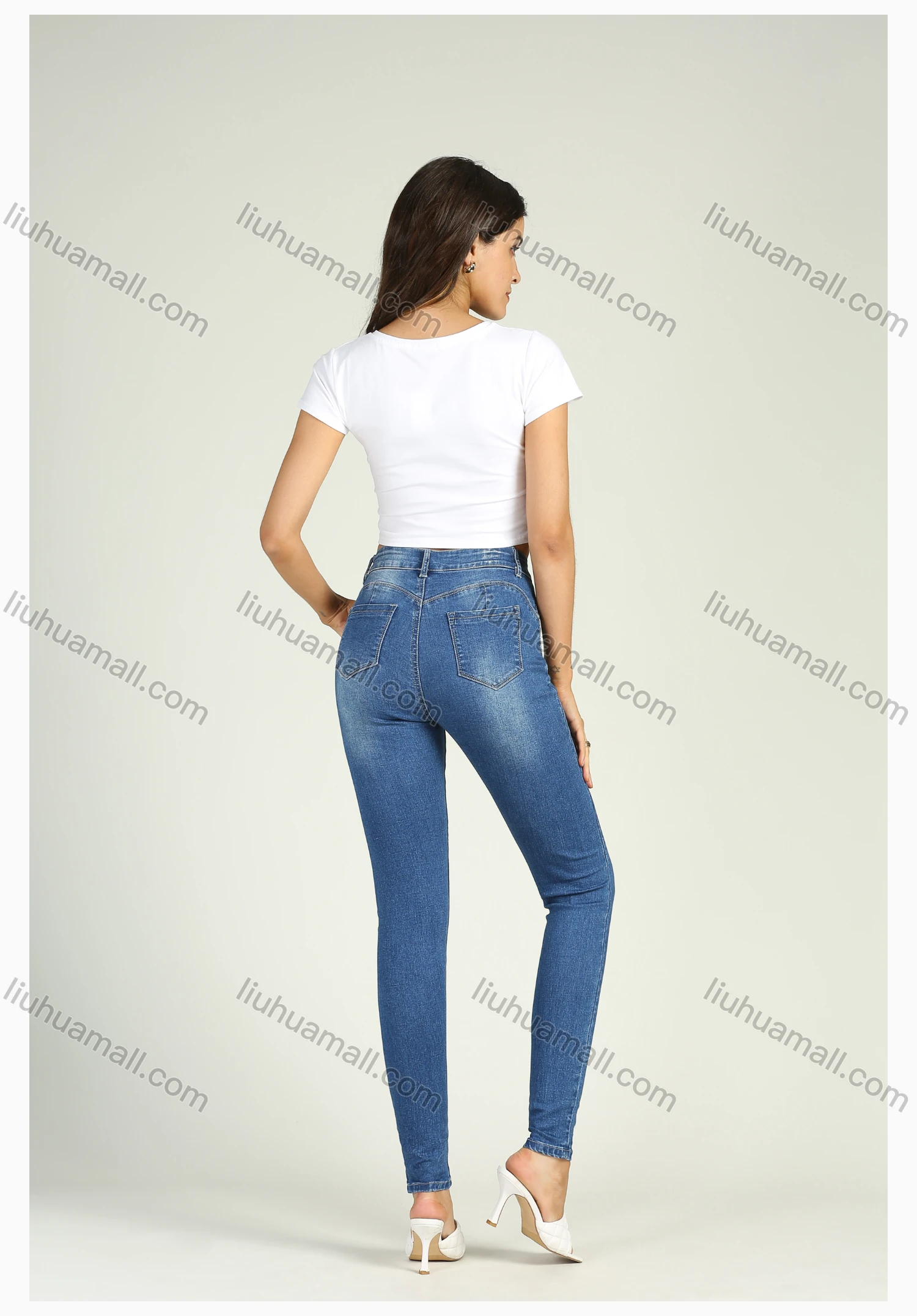 Wholesale Women's High Waist Stretch Distressed Ripped Skinny Jeans - Liuhuamall