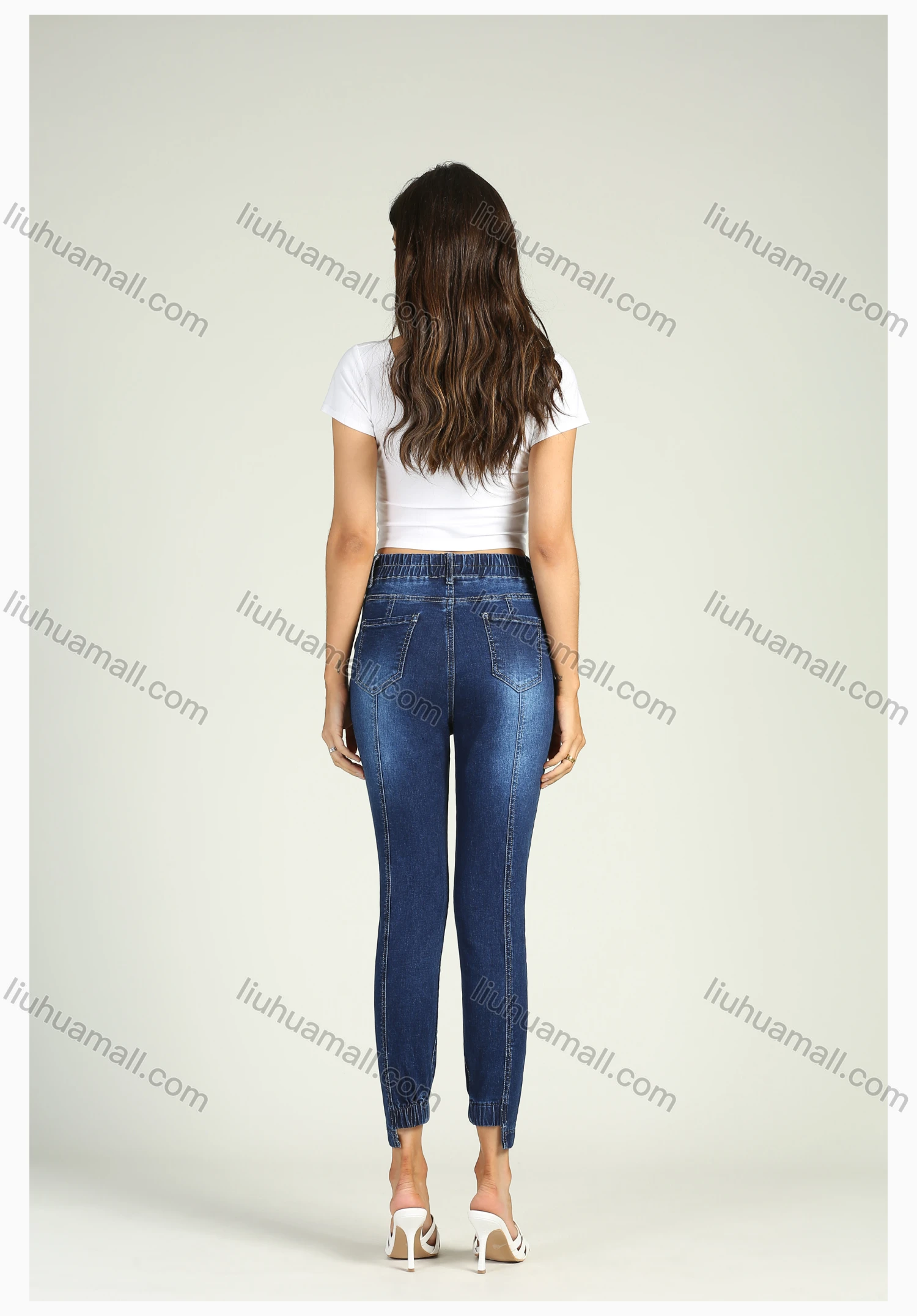 Wholesale Women's Elastic Waist Stretch Asymmetrical Ankle Length Skinny Jeans - Liuhuamall