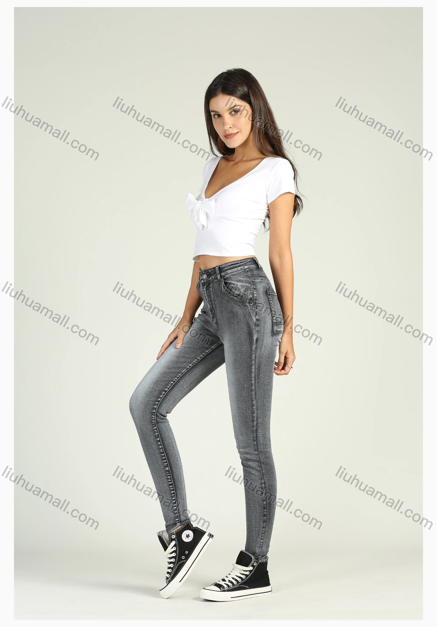 Wholesale Women's High Waist Stretch Washed Skinny Jeans - Liuhuamall