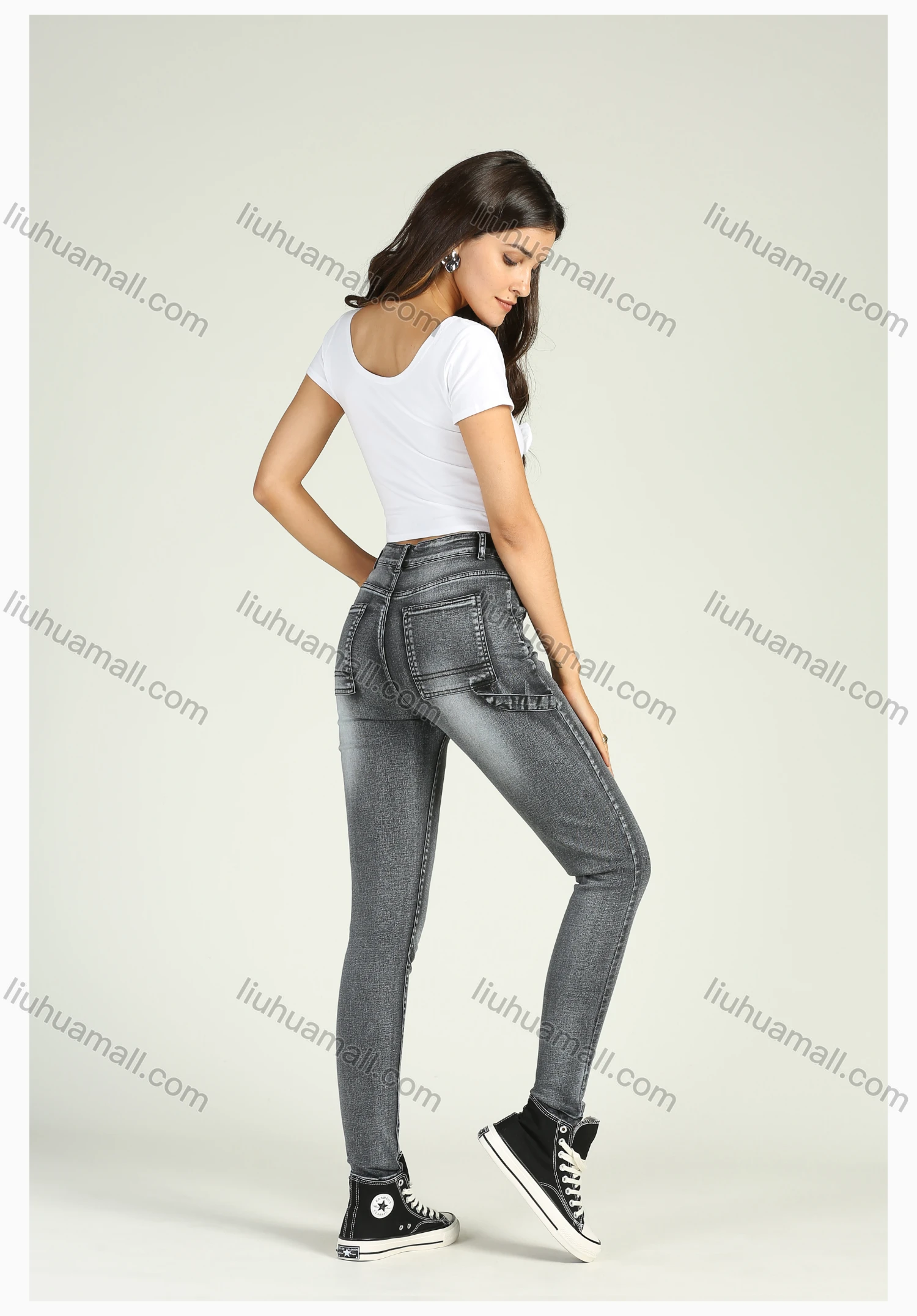 Wholesale Women's High Waist Stretch Washed Skinny Jeans - Liuhuamall