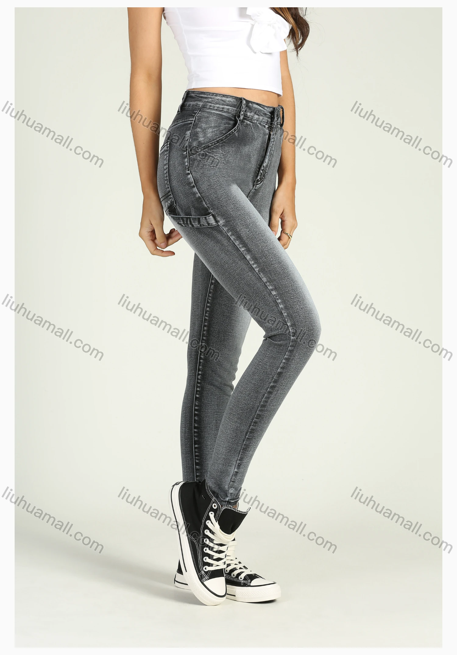 Wholesale Women's High Waist Stretch Washed Skinny Jeans - Liuhuamall