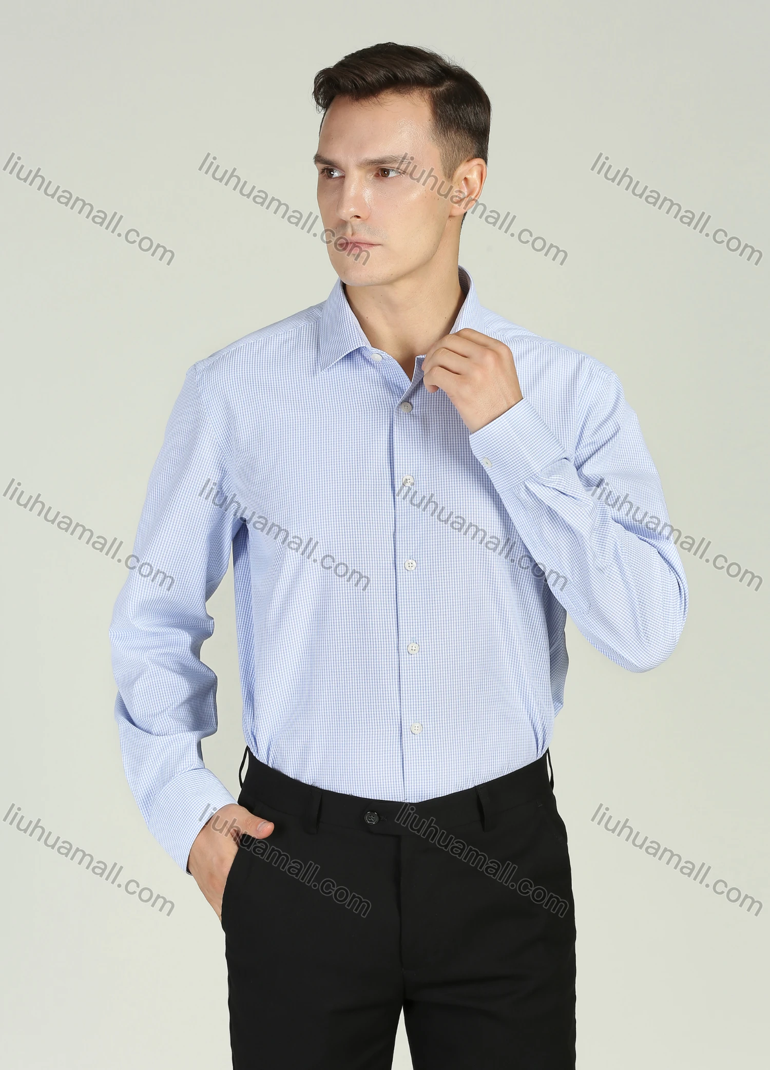 Wholesale Men's Formal Plain Long Sleeve Wrinkle-Resistant Button Down Dress Shirts - Liuhuamall
