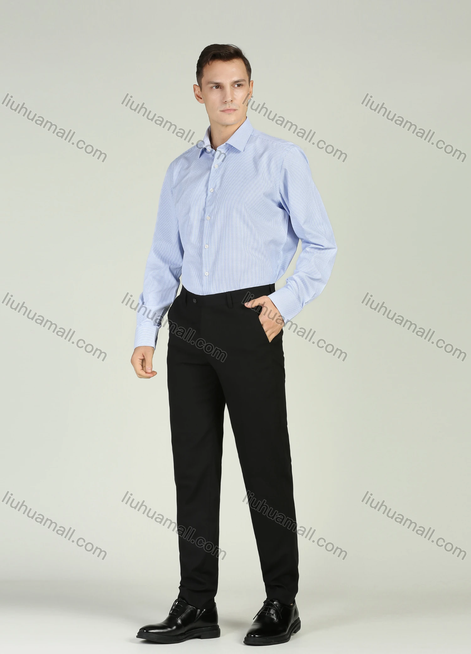 Wholesale Men's Formal Plain Long Sleeve Wrinkle-Resistant Button Down Dress Shirts - Liuhuamall