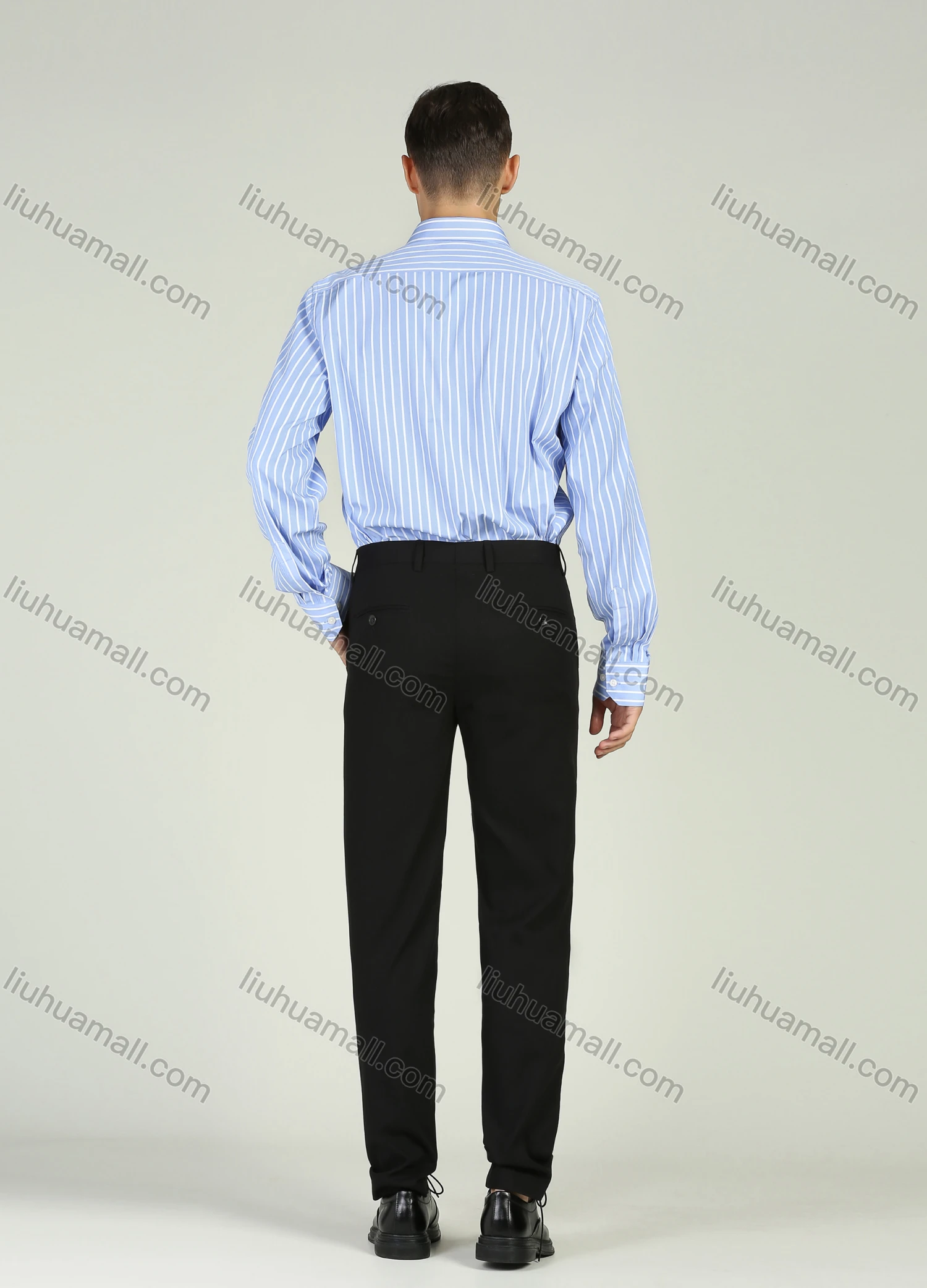 Wholesale Men's Formal Long Sleeve Wrinkle-Resistant Striped Button Down Dress Shirt - Liuhuamall
