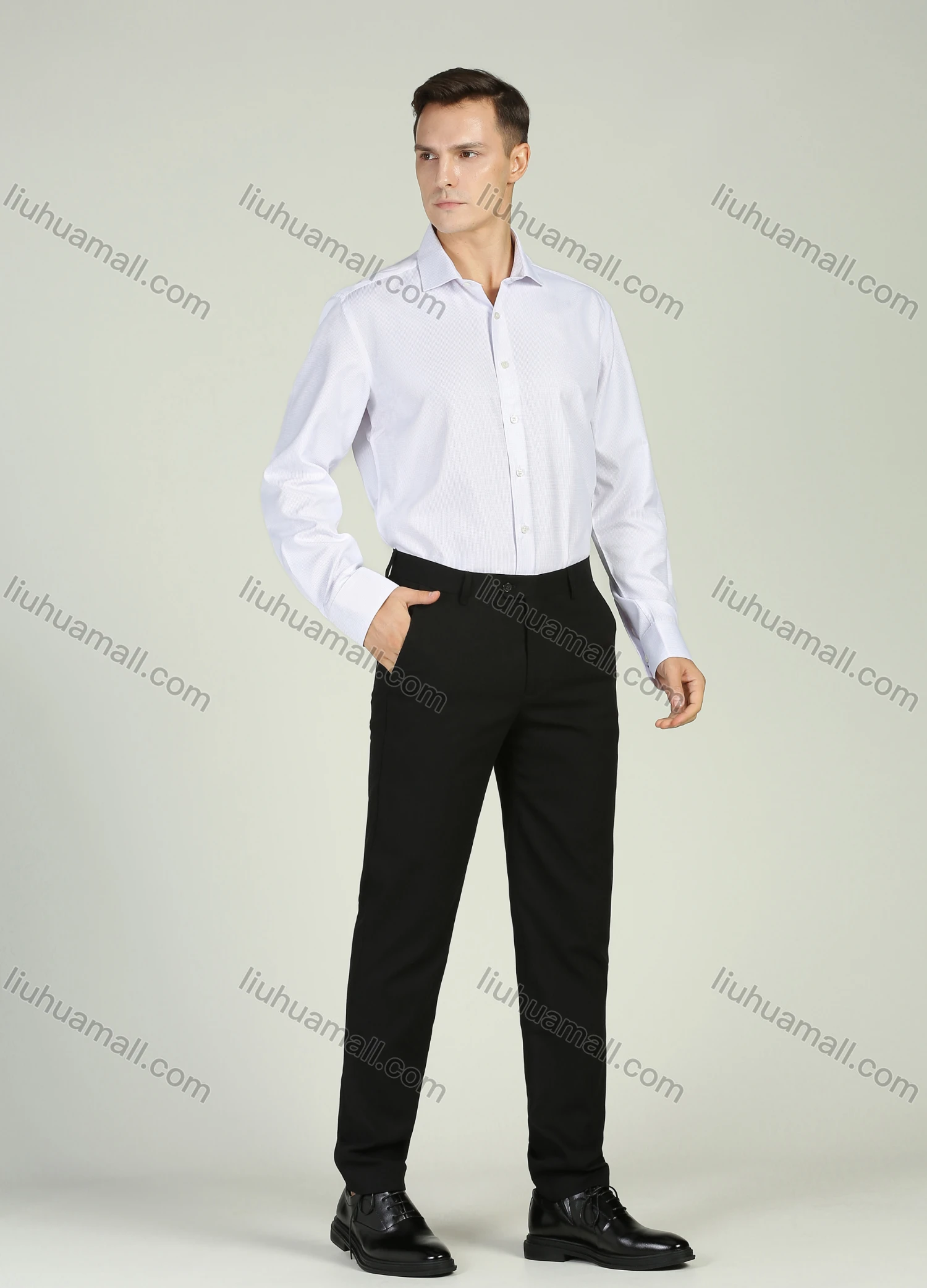 Wholesale Men's Formal Plain Collared Wrinkle-Resistant Long Sleeve Button Down Shirts - Liuhuamall