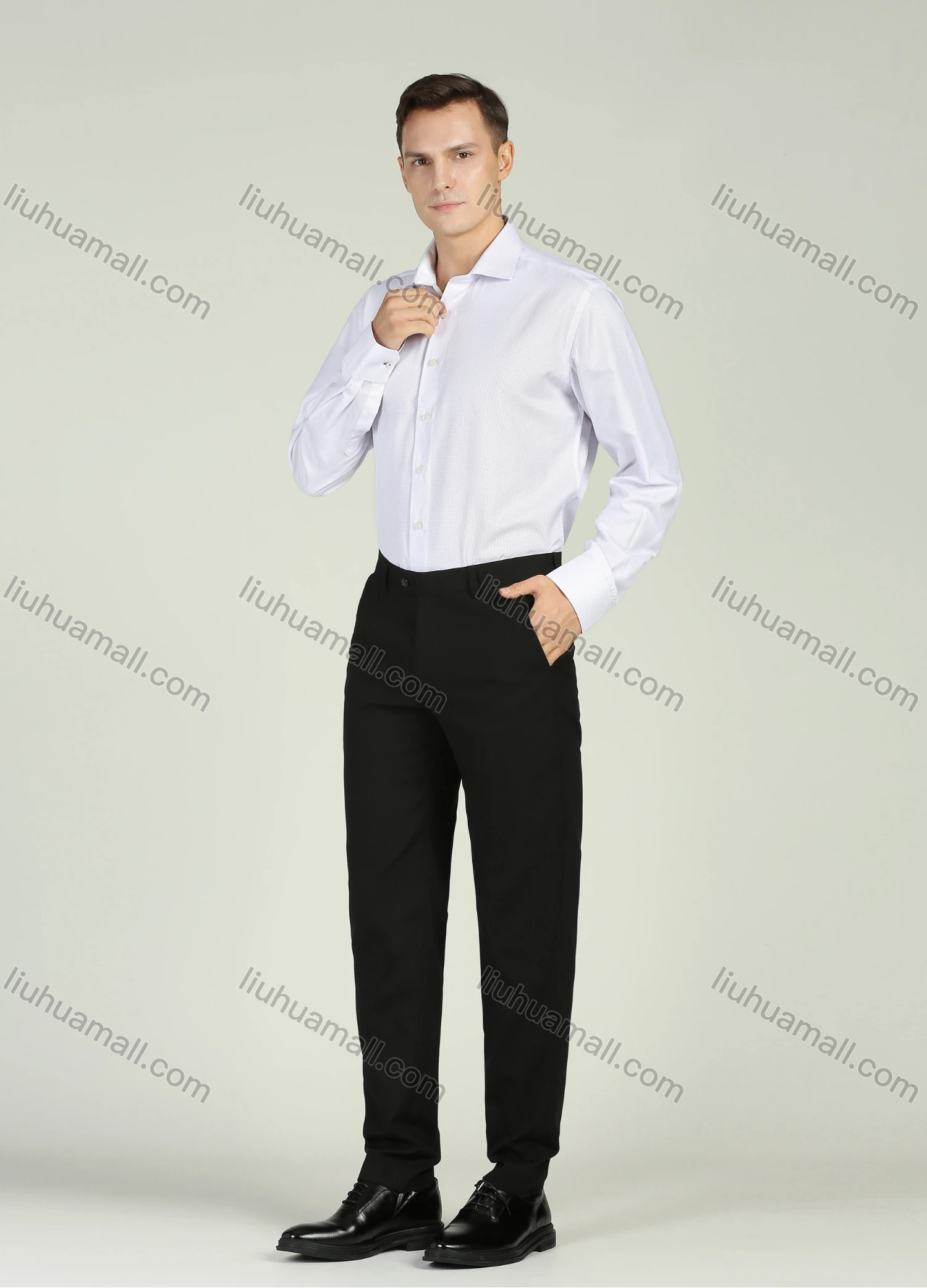 Wholesale Men's Formal Plain Collared Wrinkle-Resistant Long Sleeve Button Down Shirts - Liuhuamall