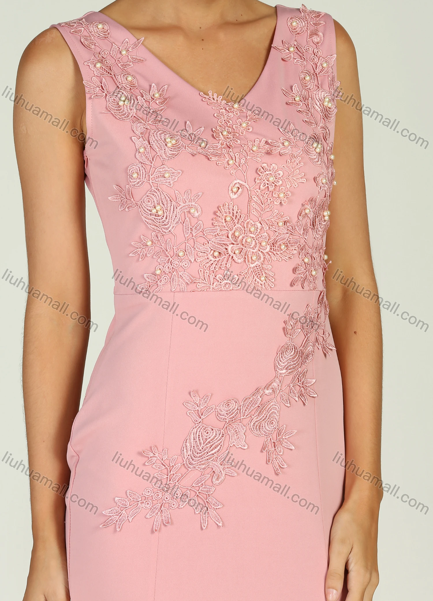 Wholesale Women's Elegant Sleeveless V Neck Applique Embroidery Mermaid Maxi Cocktail Dress - Liuhuamall