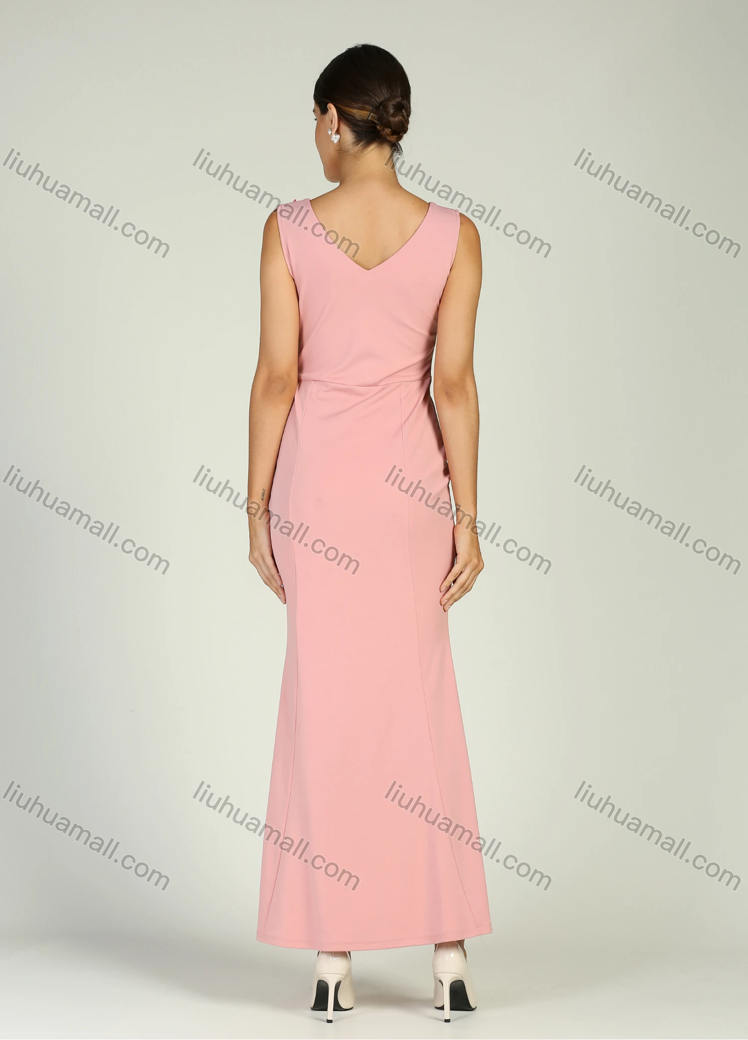 Wholesale Women's Elegant Sleeveless V Neck Applique Embroidery Mermaid Maxi Cocktail Dress - Liuhuamall